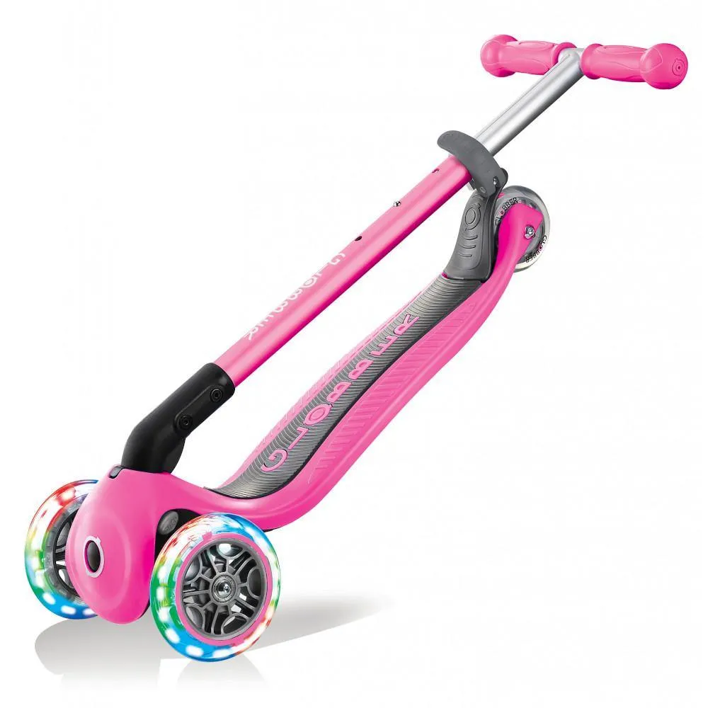 Globber Primo Foldable Lights 3-Wheels Kids Scooter - Deep Pink