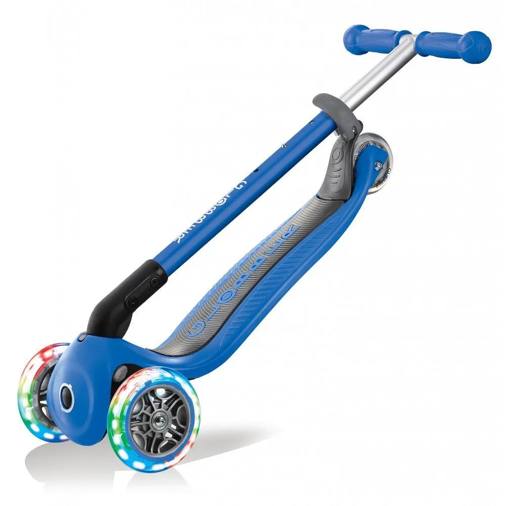 Globber Primo Foldable Lights 3-Wheels Kids Scooter - Navy Blue