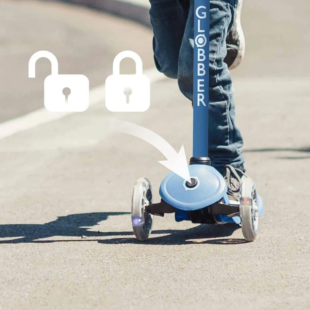 Globber Primo Foldable Lights 3-Wheels Kids Scooter - Navy Blue