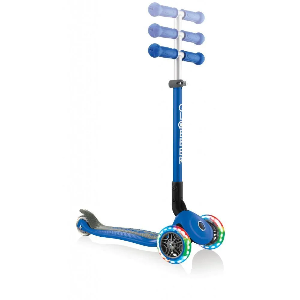 Globber Primo Foldable Lights 3-Wheels Kids Scooter - Navy Blue