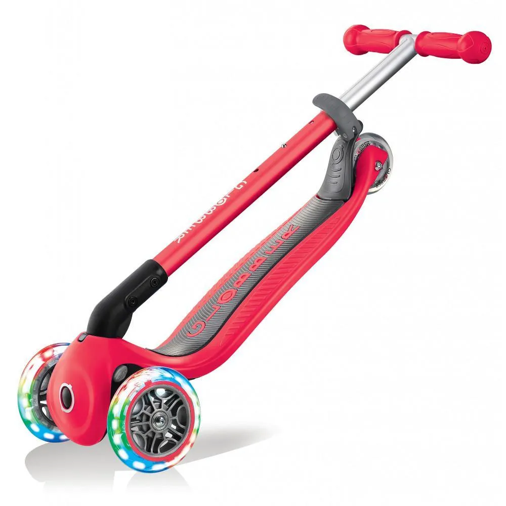 Globber Primo Foldable Lights 3-Wheels Kids Scooter - Red