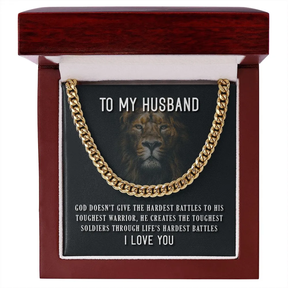 God's Toughest Warrior Cuban Link Necklace For Husband with Message Card