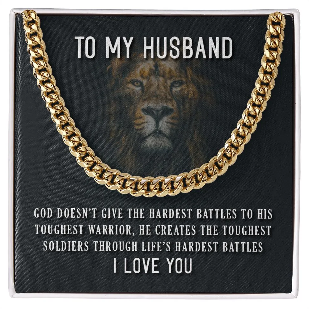 God's Toughest Warrior Cuban Link Necklace For Husband with Message Card