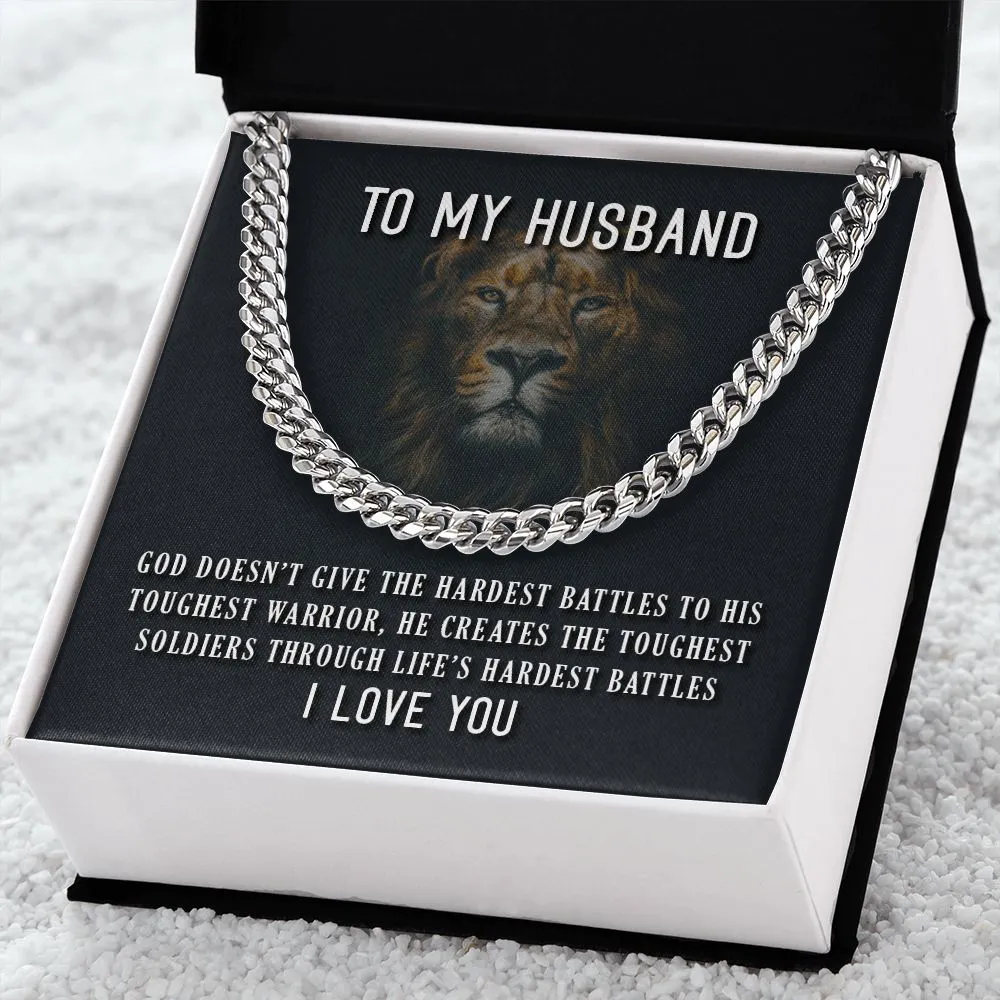 God's Toughest Warrior Cuban Link Necklace For Husband with Message Card