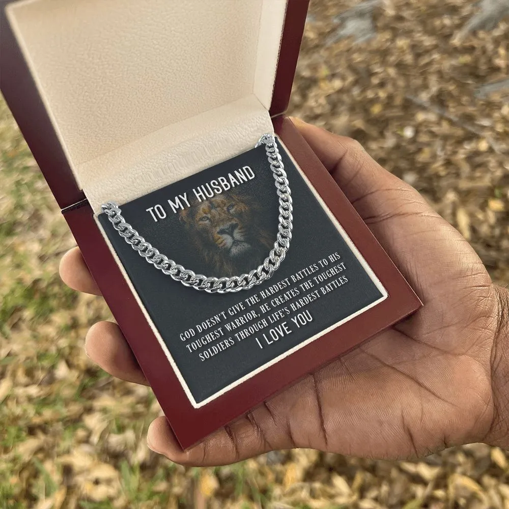 God's Toughest Warrior Cuban Link Necklace For Husband with Message Card