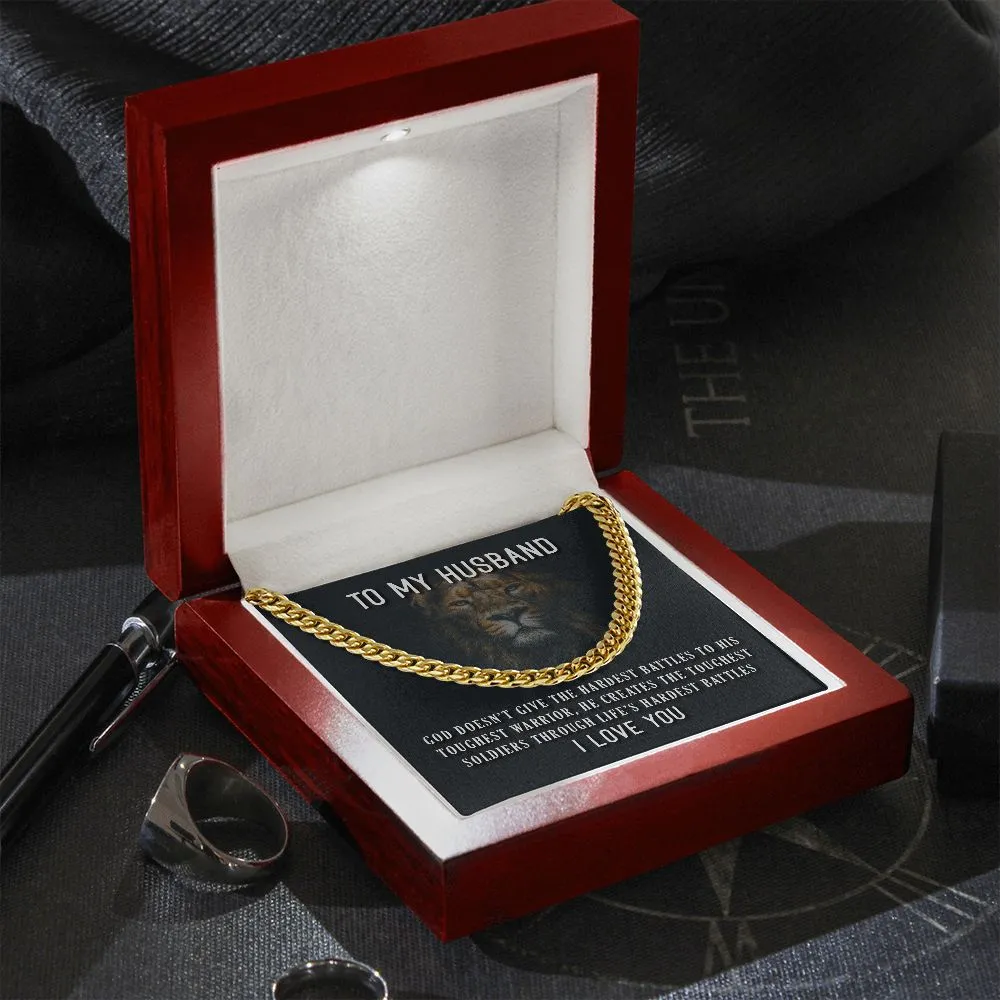 God's Toughest Warrior Cuban Link Necklace For Husband with Message Card