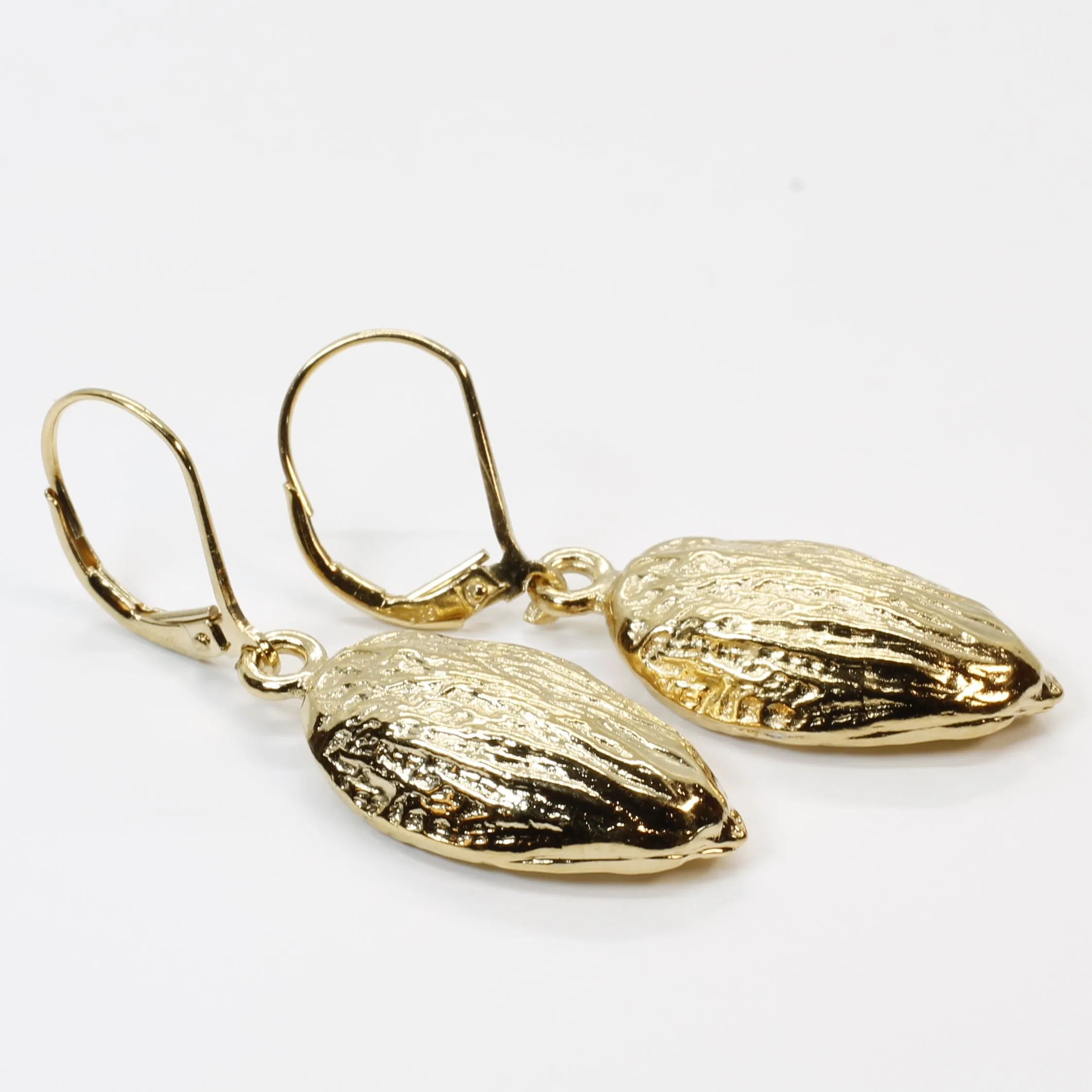 Gold Almond Earrings in Actual Size 14kt Gold Vermeil Almonds Dangling on Lever Backs