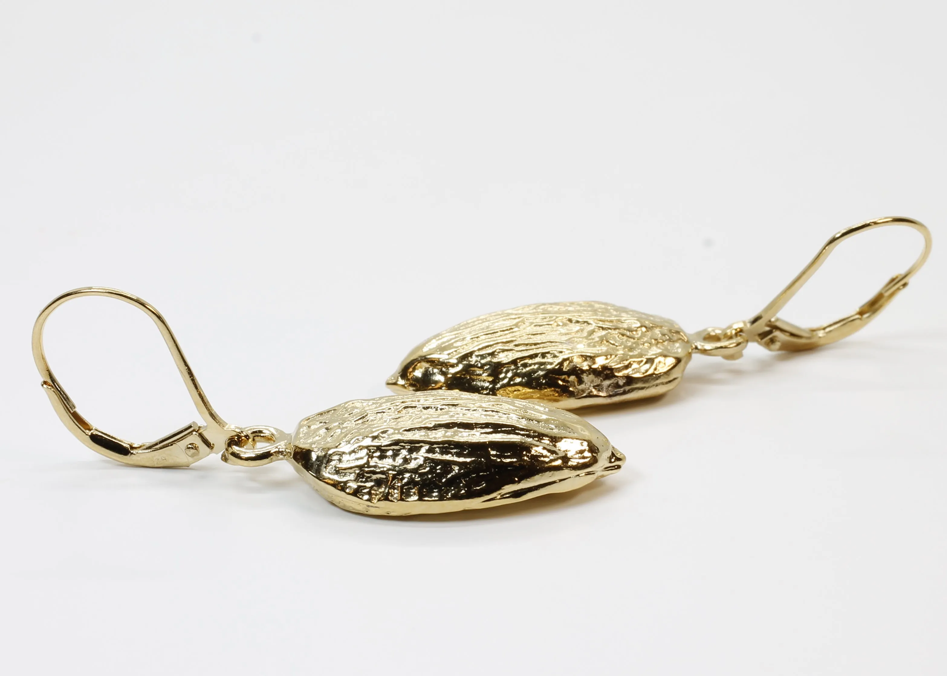 Gold Almond Earrings in Actual Size 14kt Gold Vermeil Almonds Dangling on Lever Backs