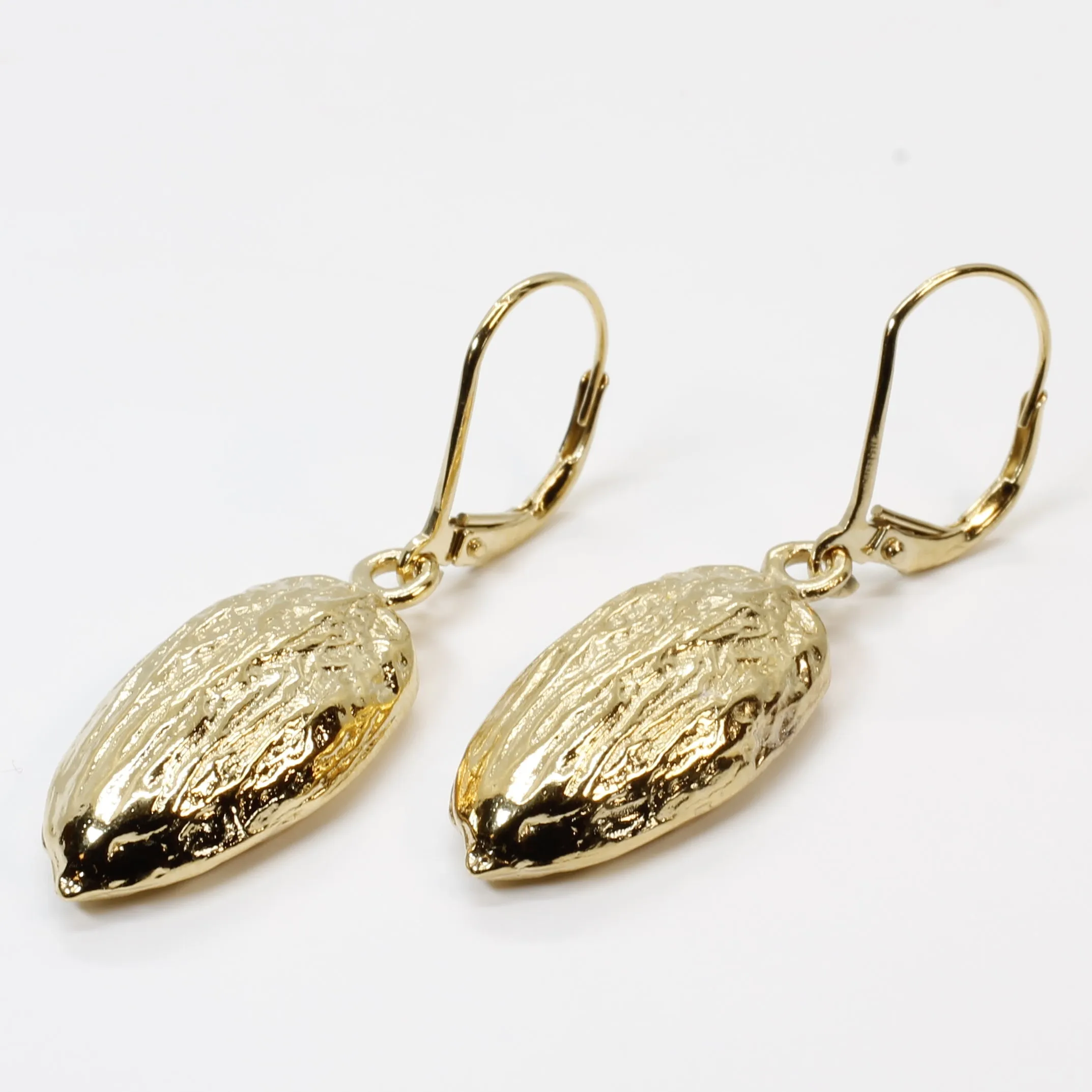 Gold Almond Earrings in Actual Size 14kt Gold Vermeil Almonds Dangling on Lever Backs