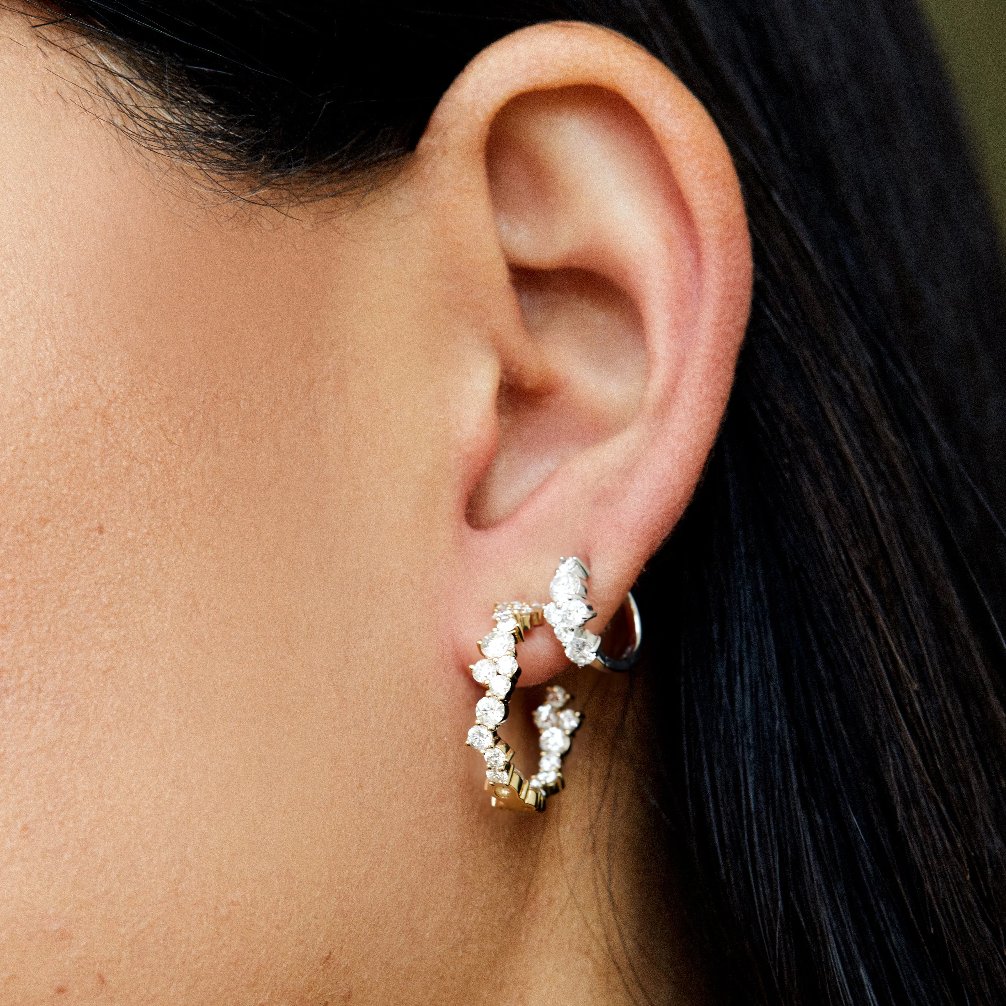 Gold & Diamond Large Cocktail Medium Hoops