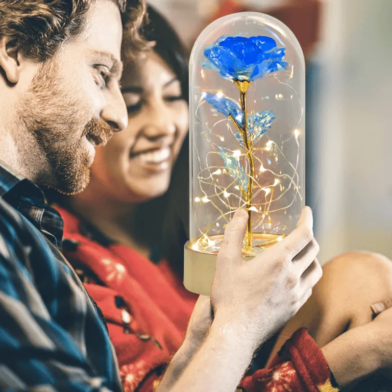 Gold Base Galaxy Rose Dome - An Eternal Flower With LED Lights
