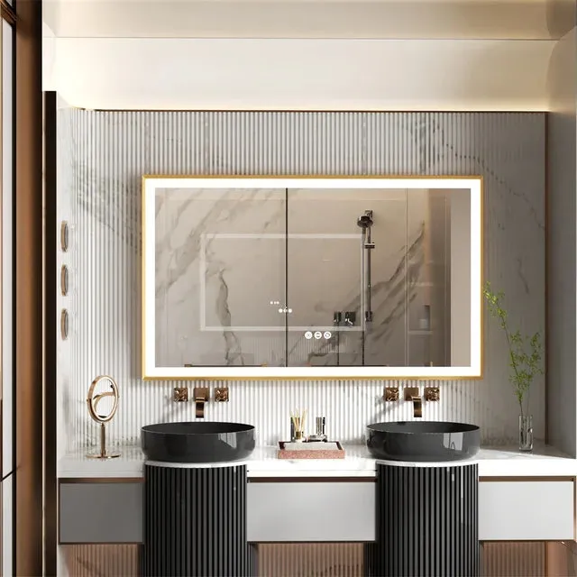 Gold Frame LED Bathroom Mirror with Dimmable Lights and Anti-Fog