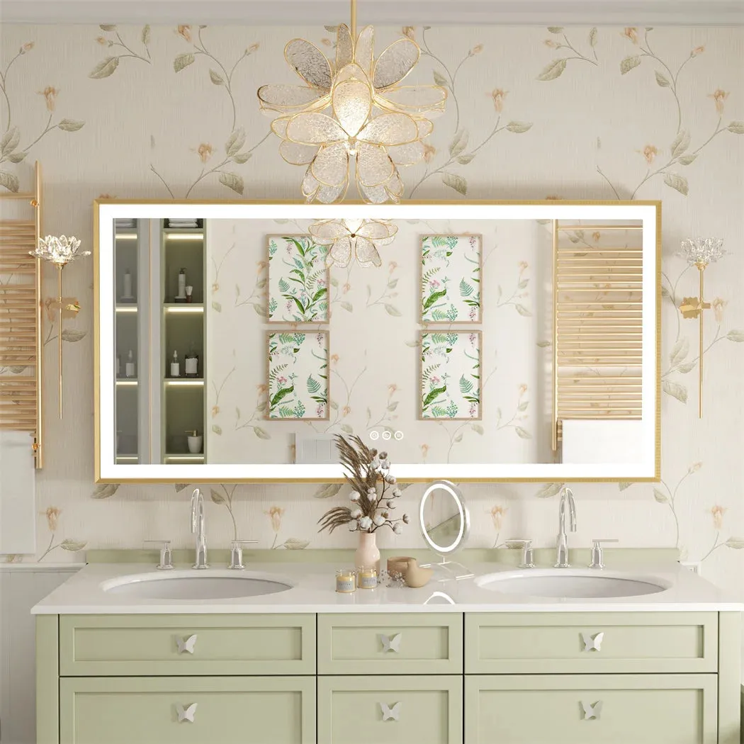 Gold Frame LED Bathroom Mirror with Dimmable Lights and Anti-Fog