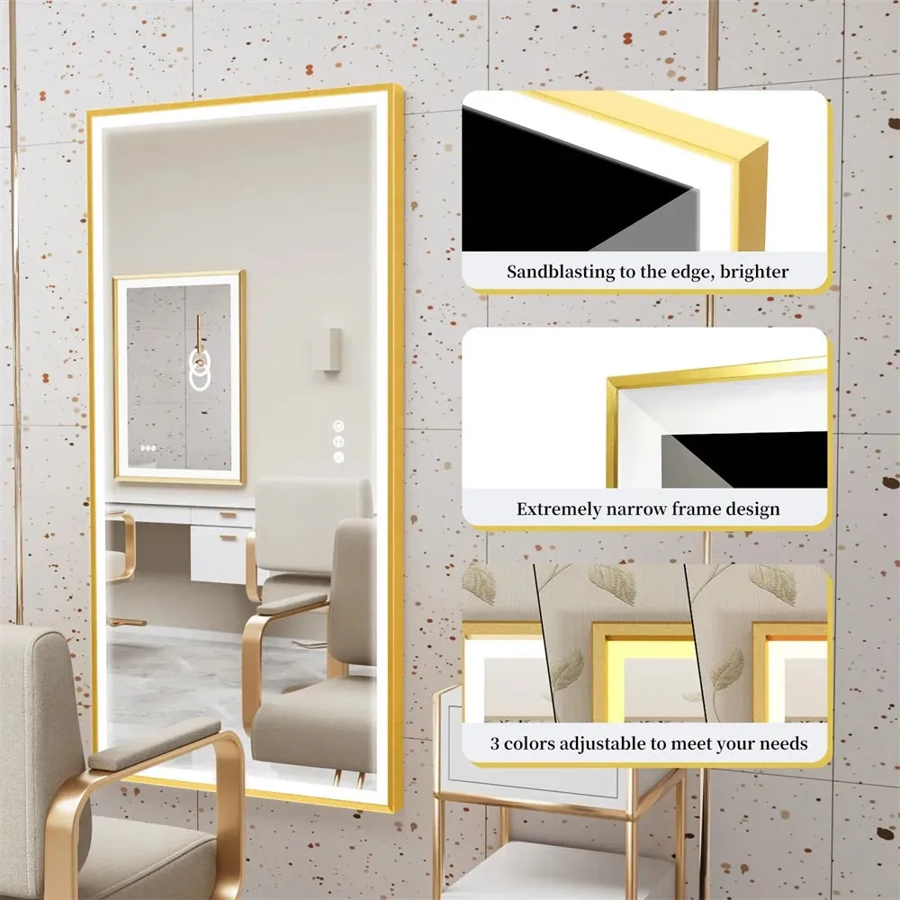 Gold Frame LED Bathroom Mirror with Dimmable Lights and Anti-Fog
