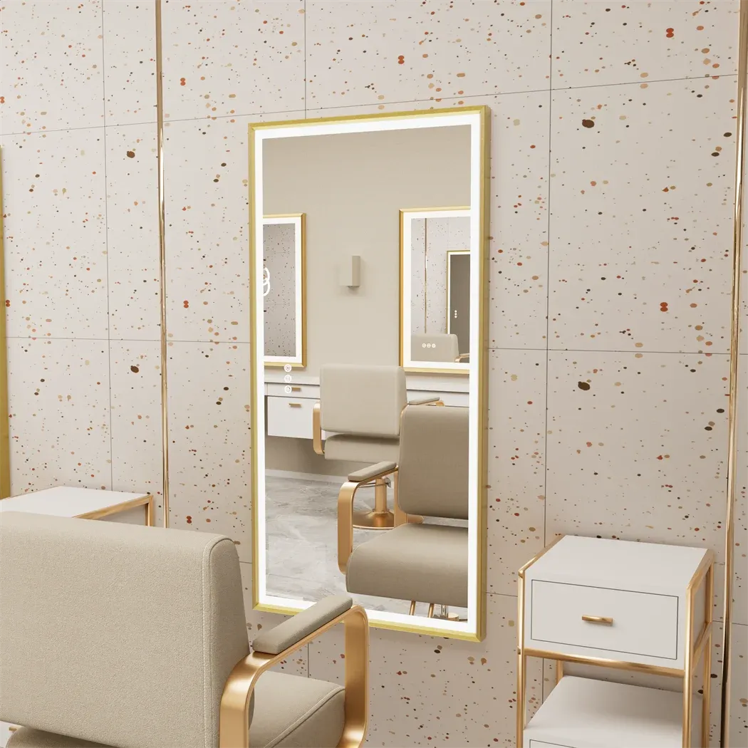 Gold Frame LED Bathroom Mirror with Dimmable Lights and Anti-Fog