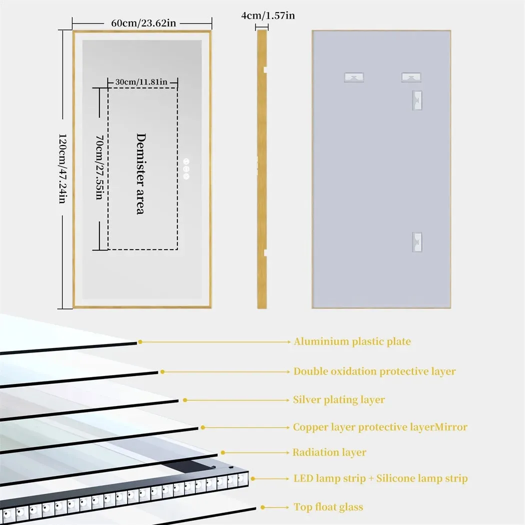 Gold Frame LED Bathroom Mirror with Dimmable Lights and Anti-Fog