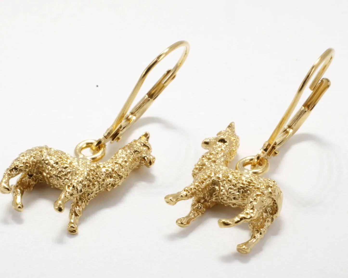 Gold Huacaya Alpaca Dangle Earrings made in 14kt. Gold Vermeil