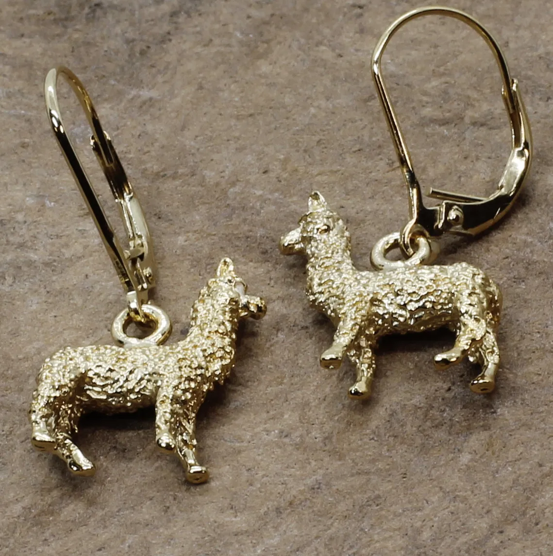 Gold Huacaya Alpaca Dangle Earrings made in 14kt. Gold Vermeil