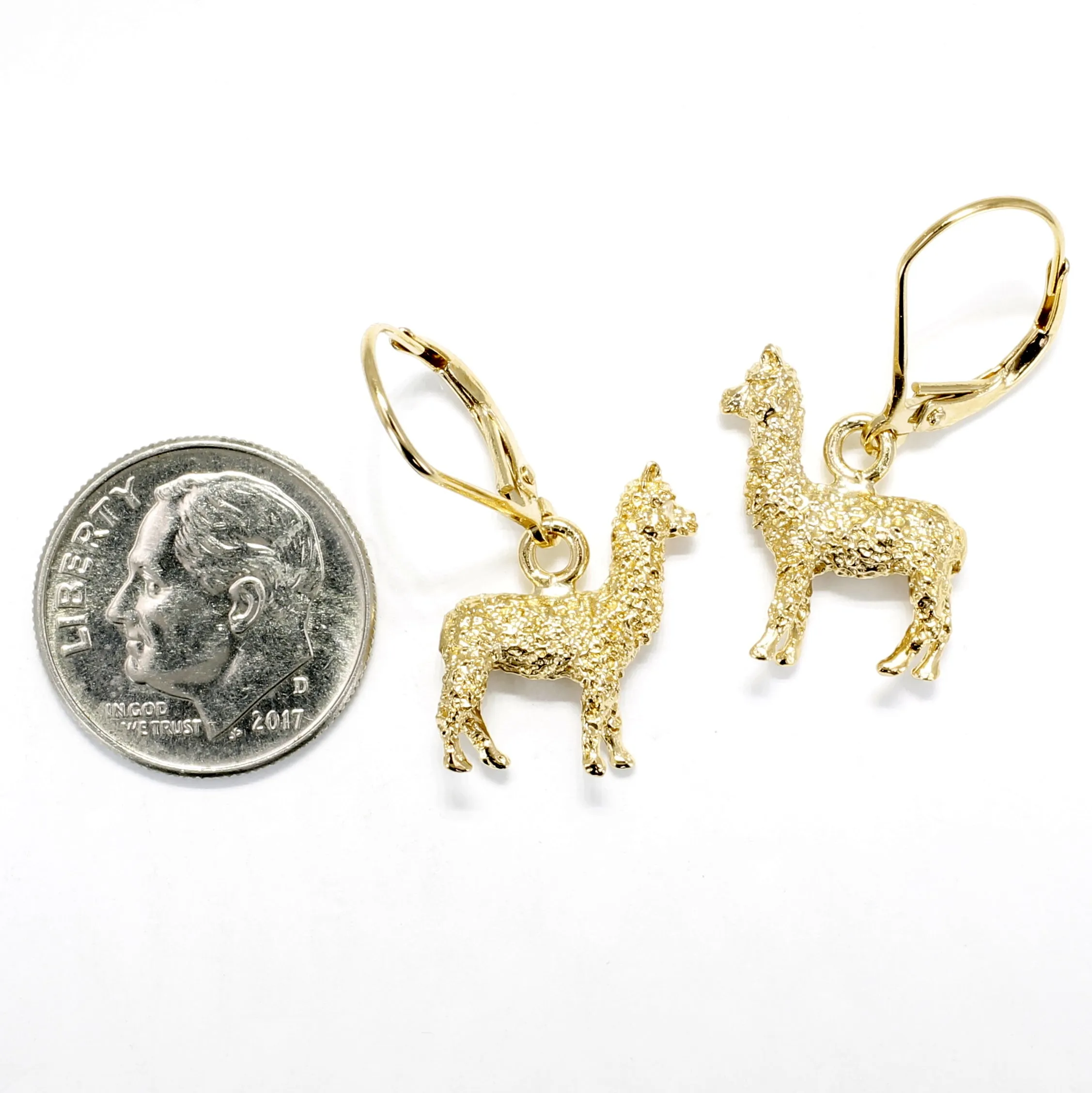 Gold Huacaya Alpaca Dangle Earrings made in 14kt. Gold Vermeil