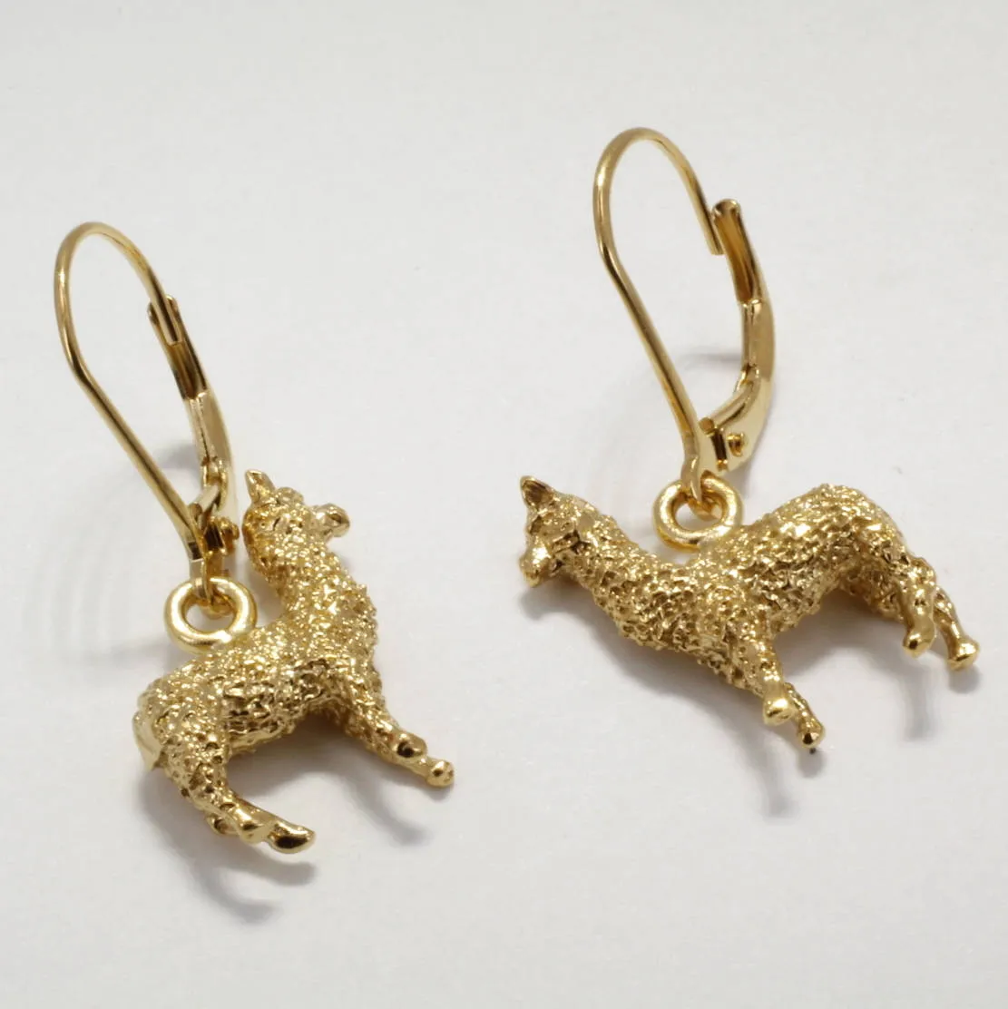 Gold Huacaya Alpaca Dangle Earrings made in 14kt. Gold Vermeil