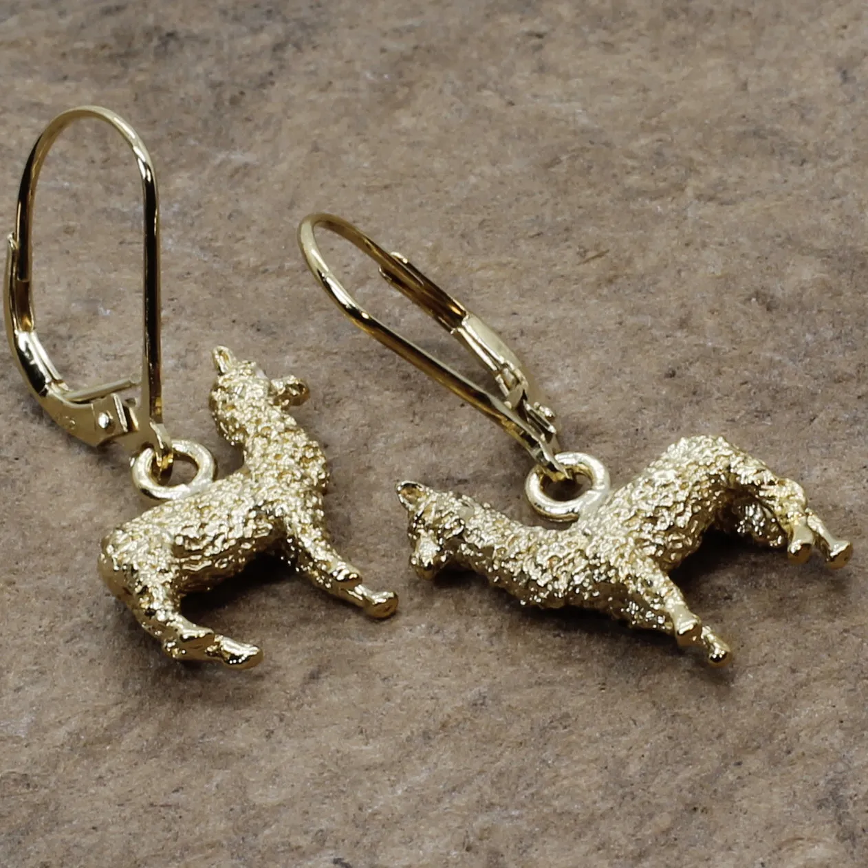 Gold Huacaya Alpaca Dangle Earrings made in 14kt. Gold Vermeil