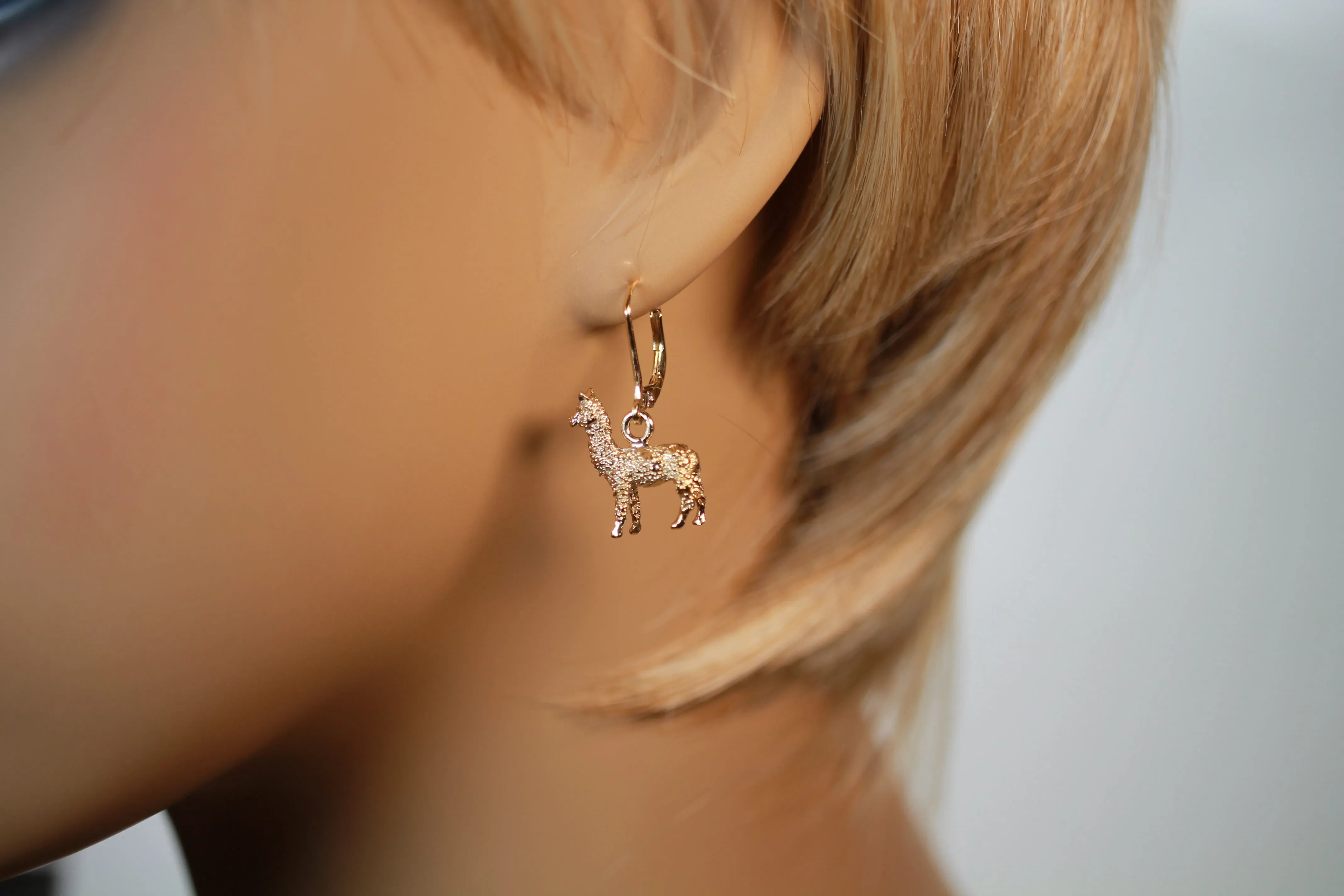 Gold Huacaya Alpaca Dangle Earrings made in 14kt. Gold Vermeil