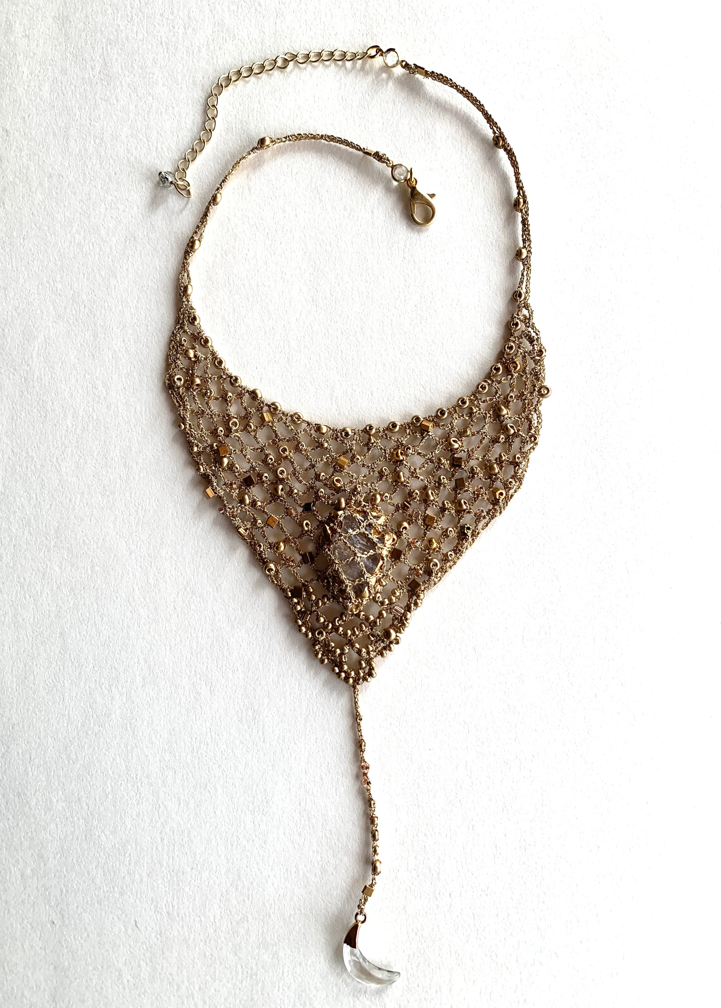 Gold Lace Necklace with Clear Quartz