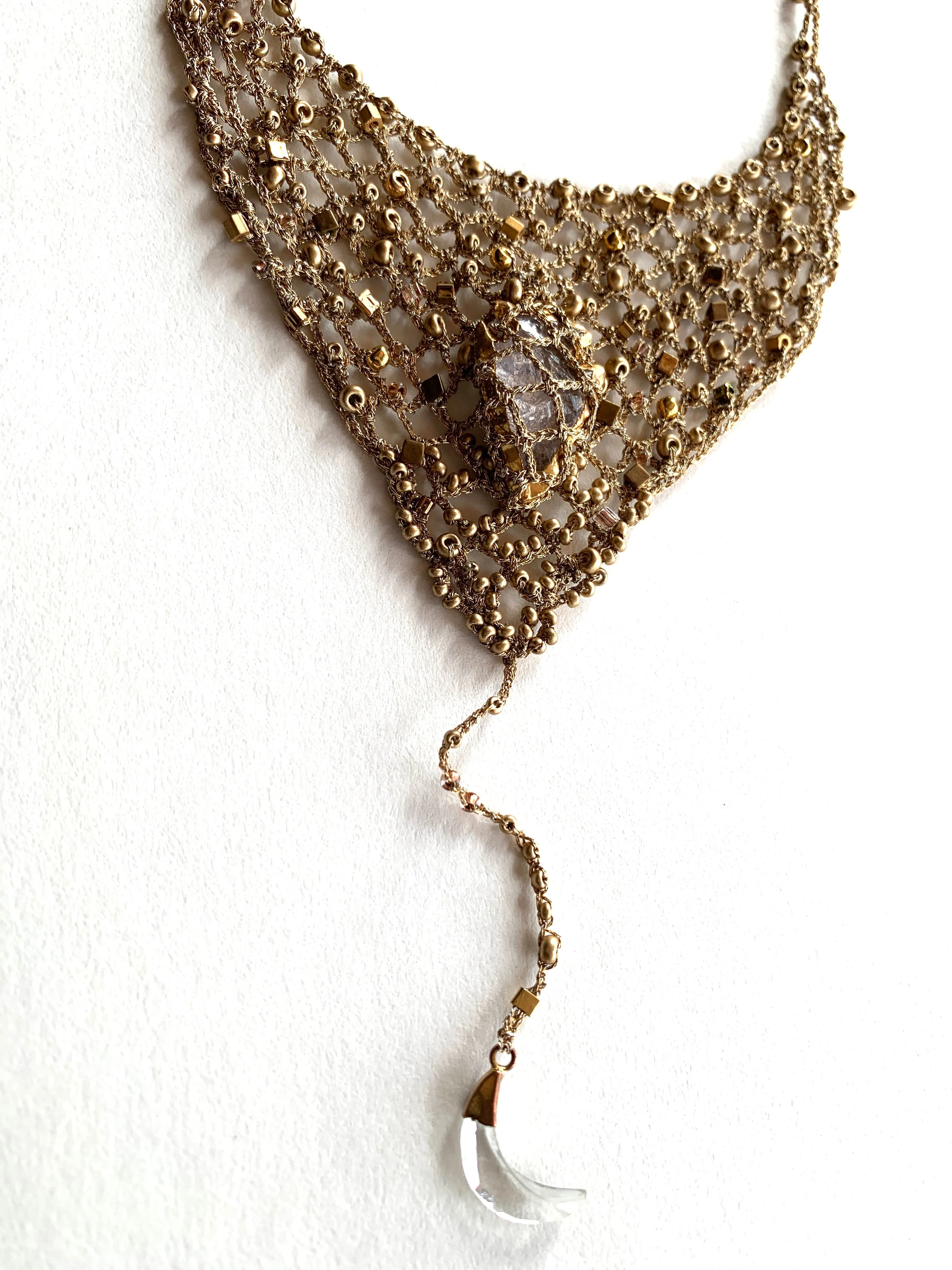 Gold Lace Necklace with Clear Quartz