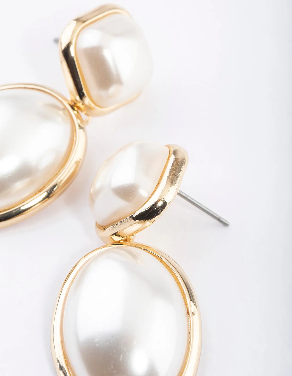 Gold Pearl Oversized Round Drop Earrings
