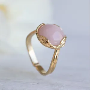 Gold Plated Rose Quartz Sizable Large Statement Ring