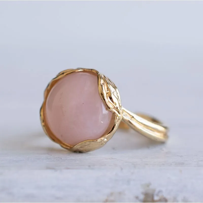 Gold Plated Rose Quartz Sizable Large Statement Ring
