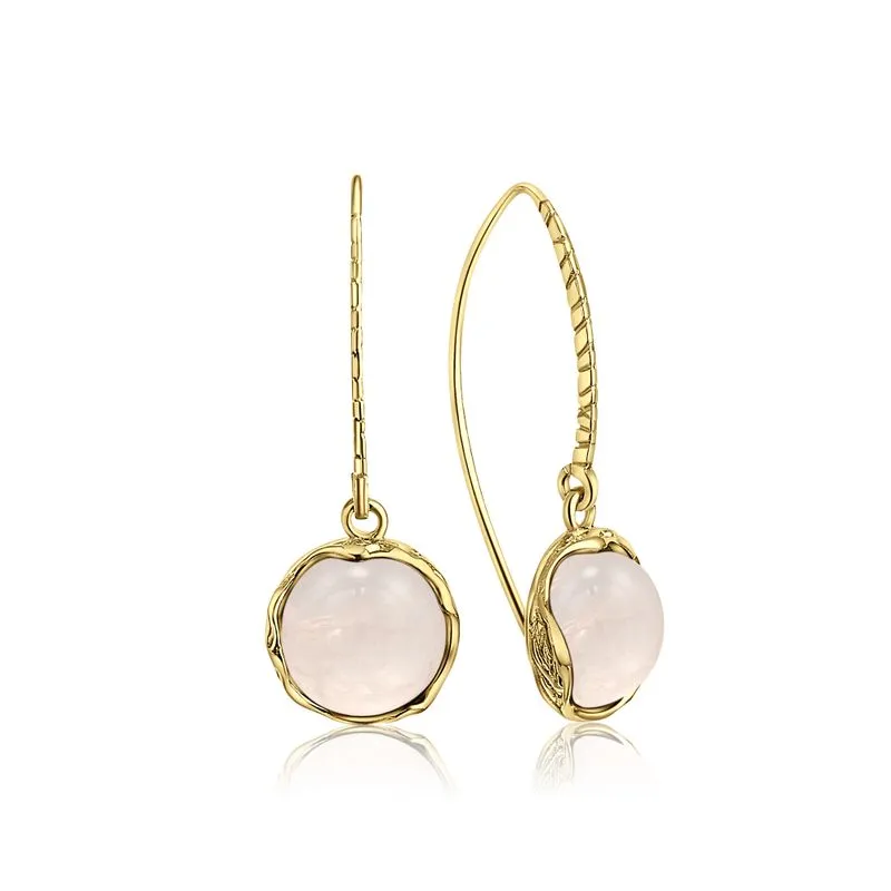 Gold Plated Round Rose Quartz 12mm Dangle Earrings