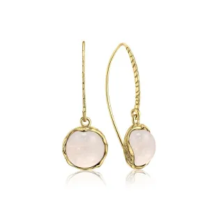 Gold Plated Round Rose Quartz 12mm Dangle Earrings