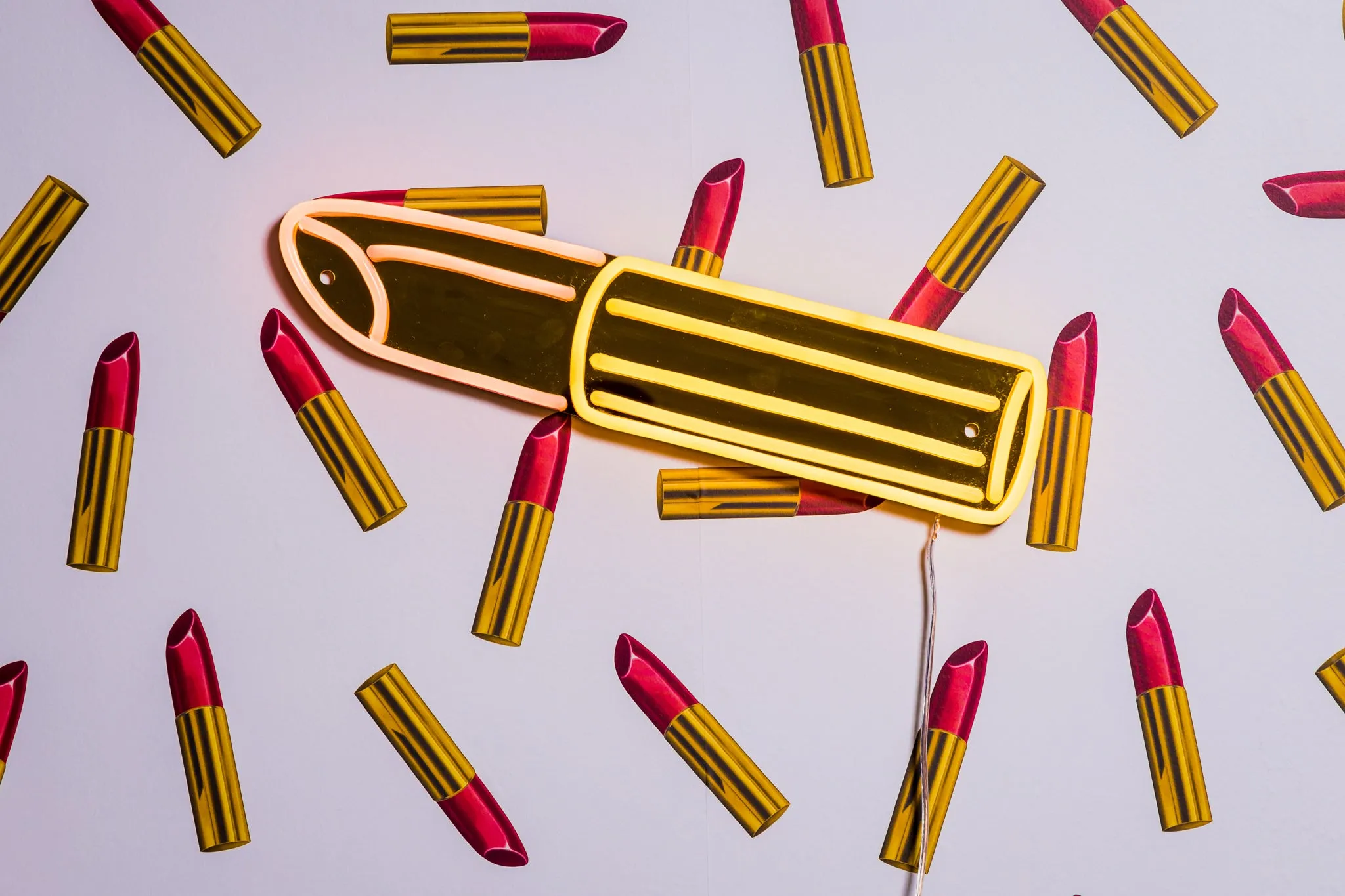 Golden Lipstick Neon Sign by Tom Wesselmann
