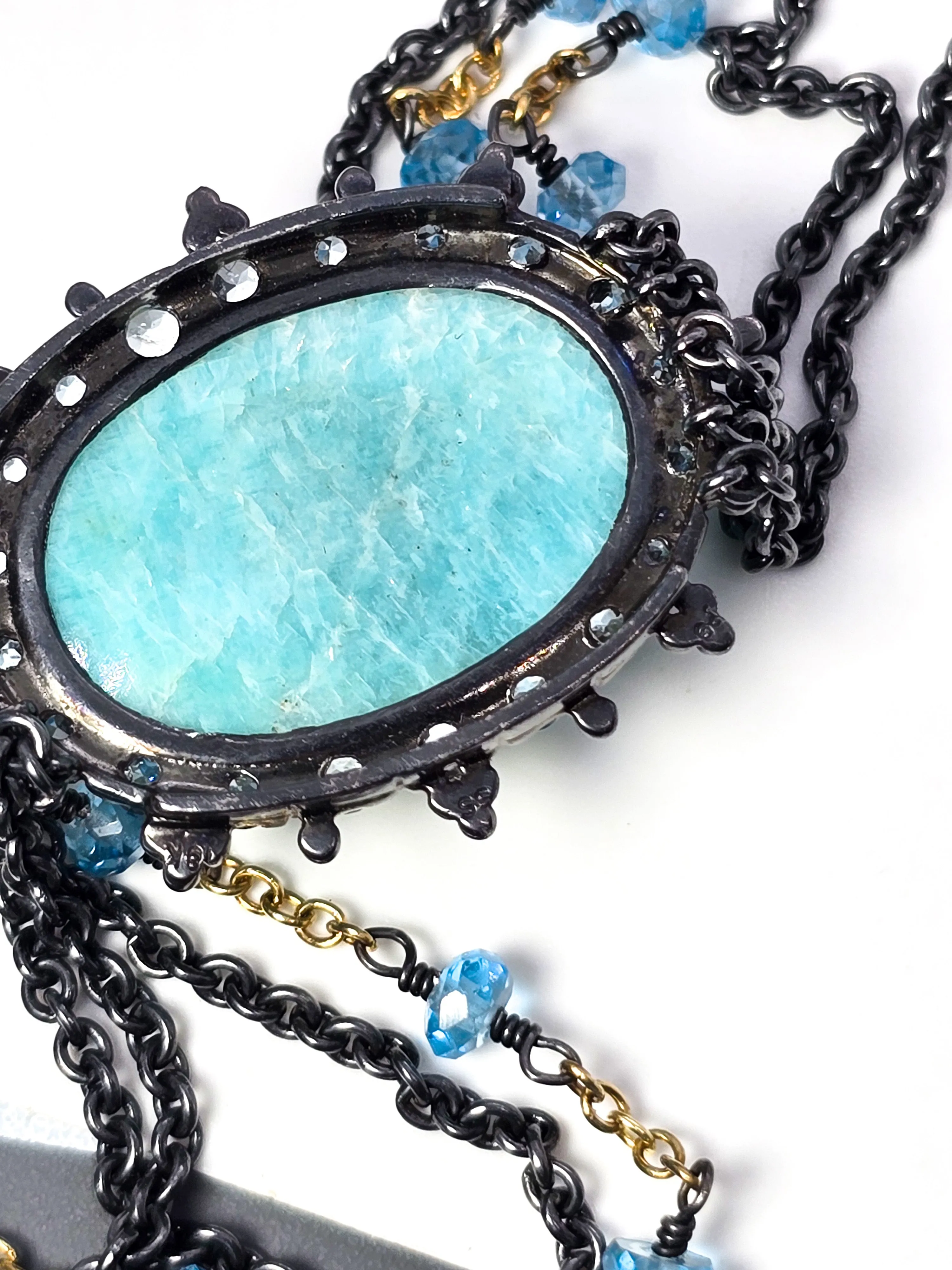 Golden Rutilated Quartz Amazonite doublet Aquamarine sterling silver 18k gold bracelet PG