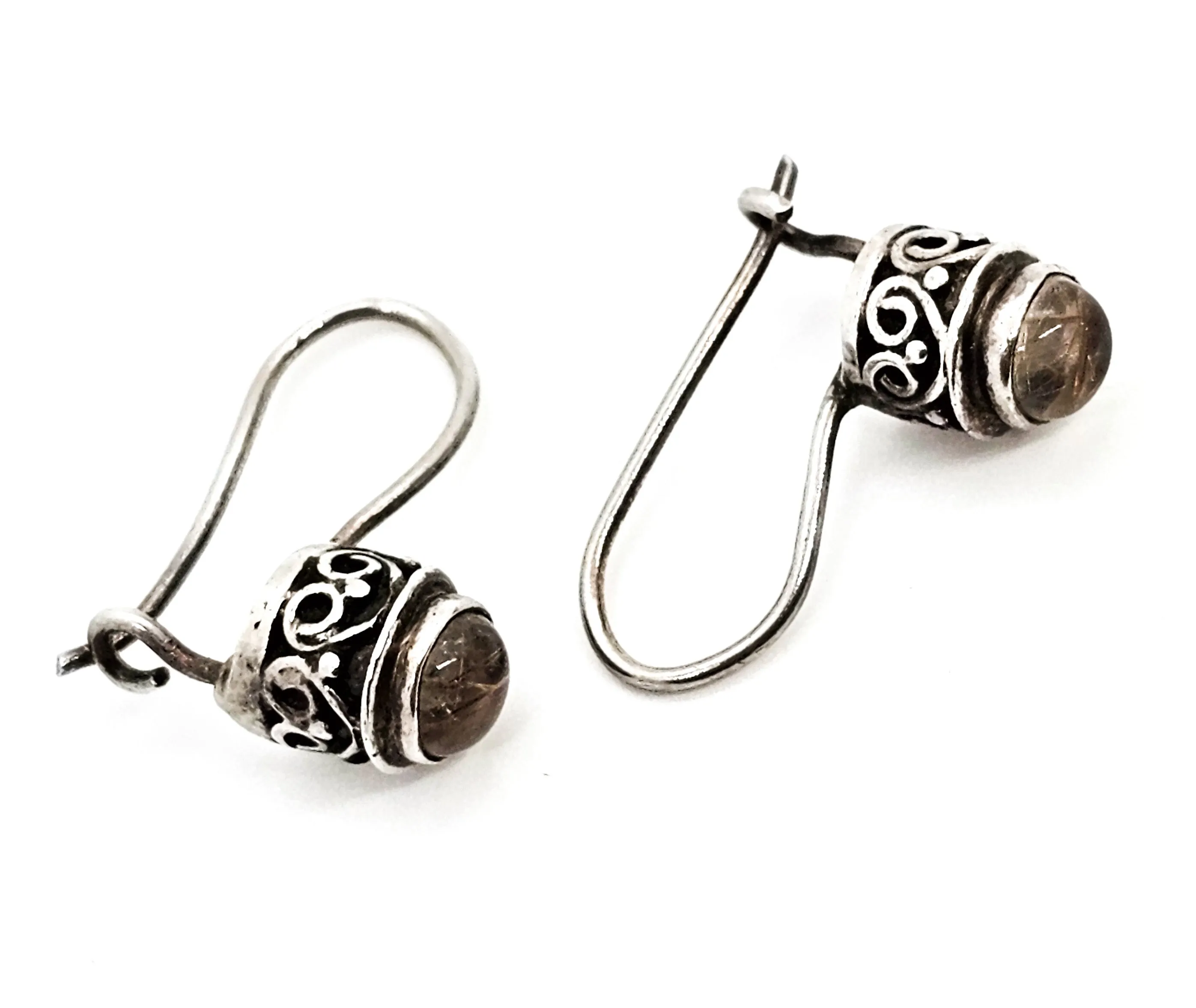 Golden Rutilated quartz Balinese Bali sterling silver drop gemstone earrings