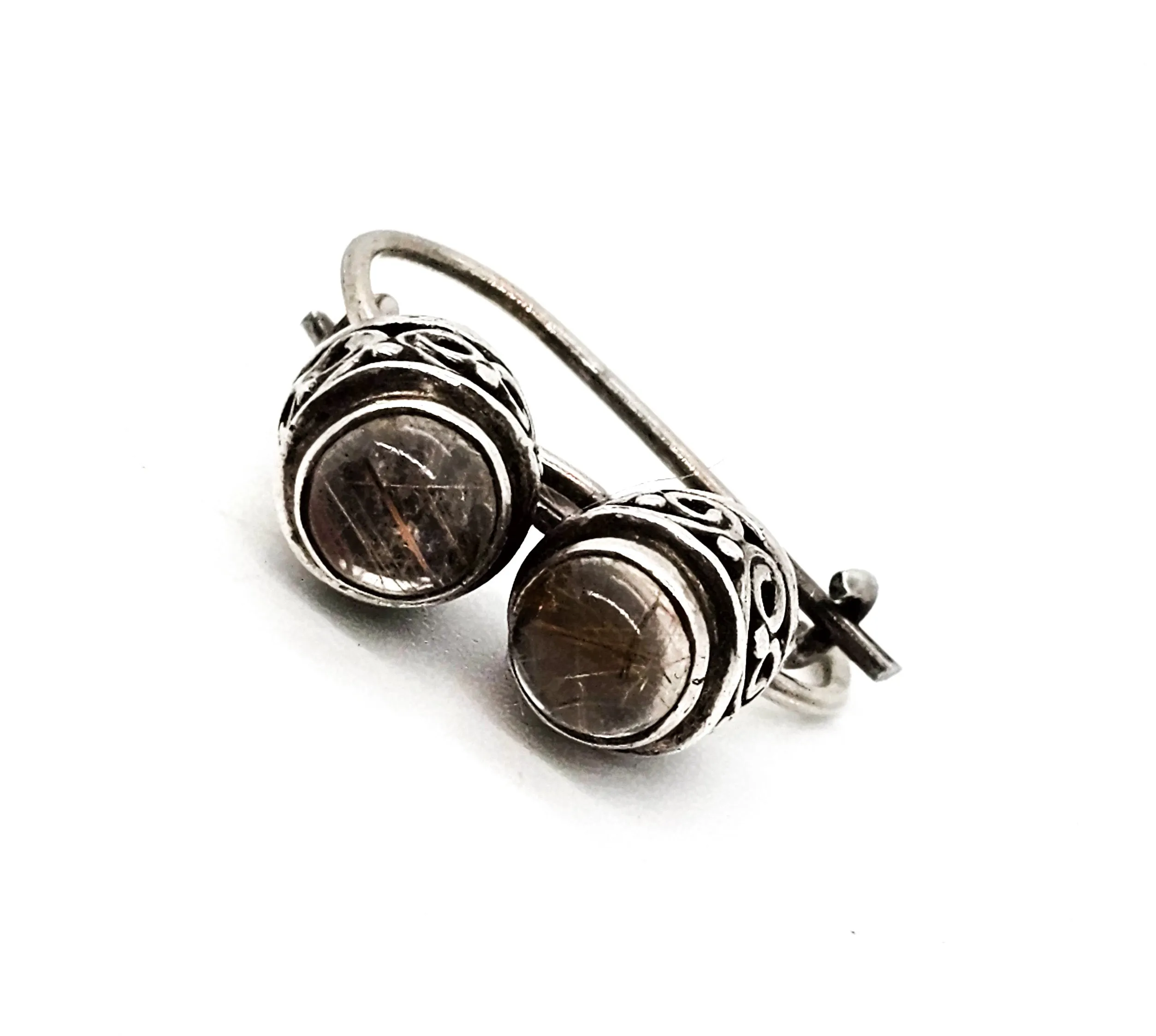 Golden Rutilated quartz Balinese Bali sterling silver drop gemstone earrings