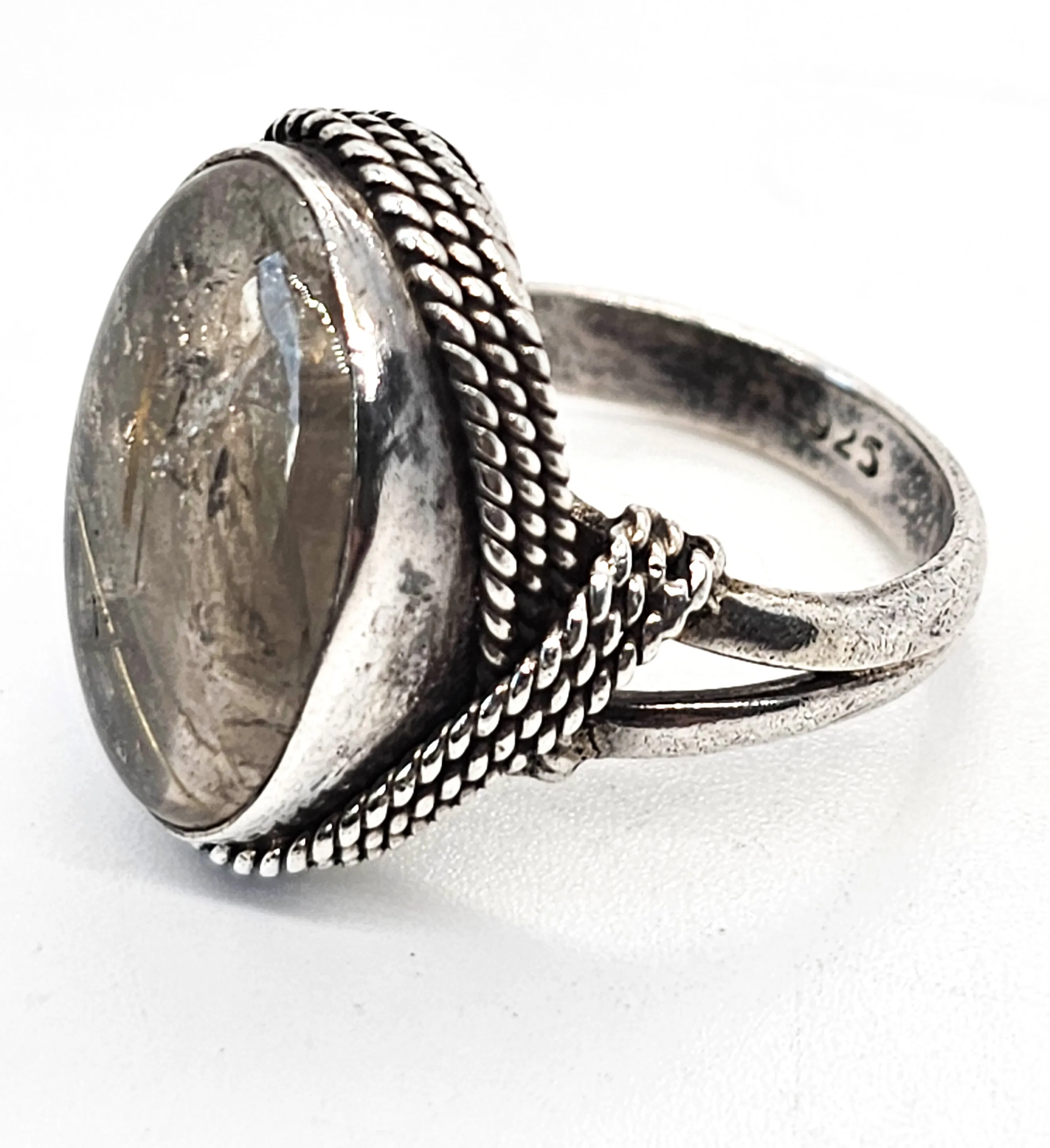 Golden Rutilated Quartz large vintage sterling silver statement ring size 8