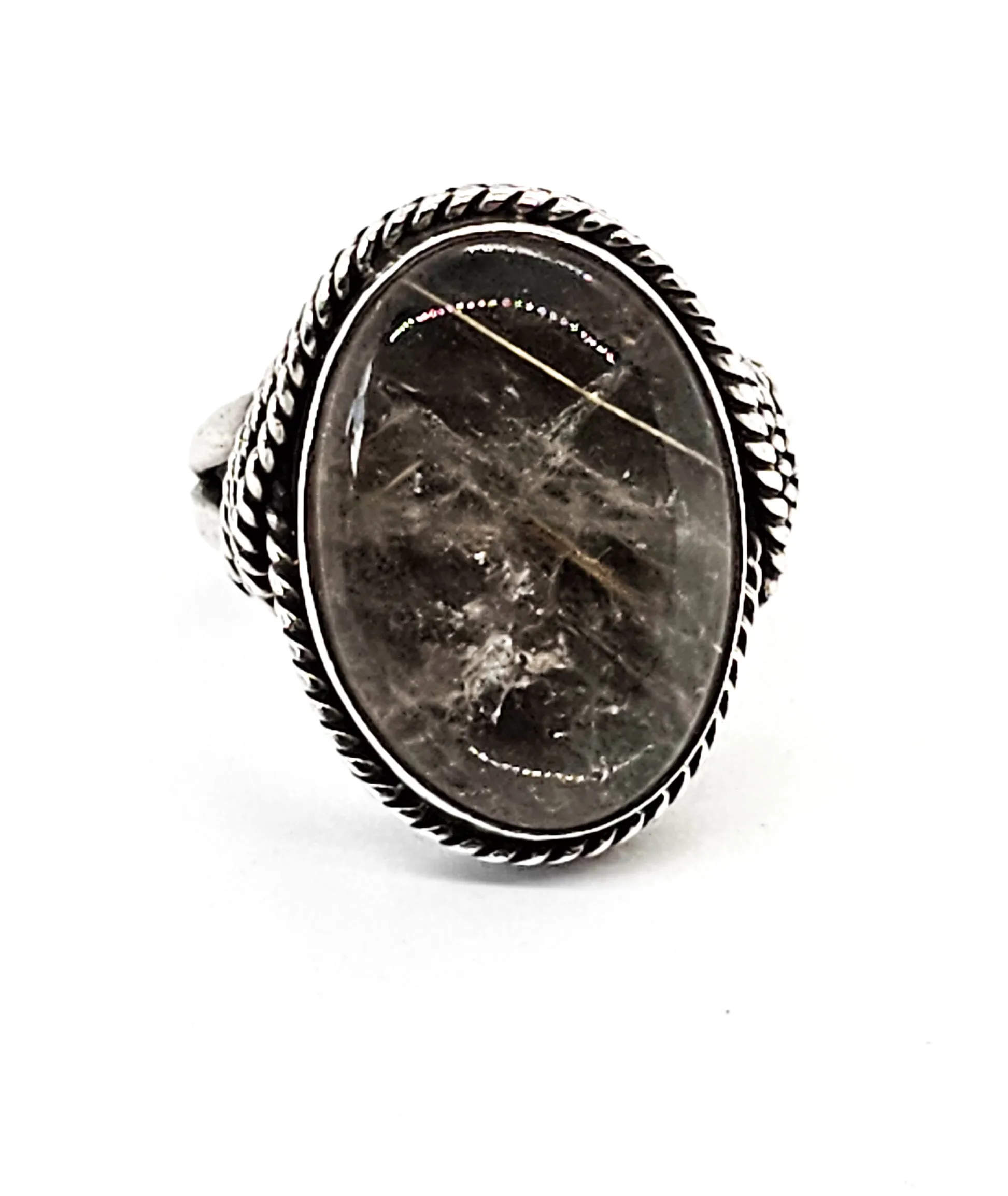 Golden Rutilated Quartz large vintage sterling silver statement ring size 8