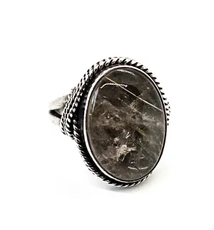 Golden Rutilated Quartz large vintage sterling silver statement ring size 8