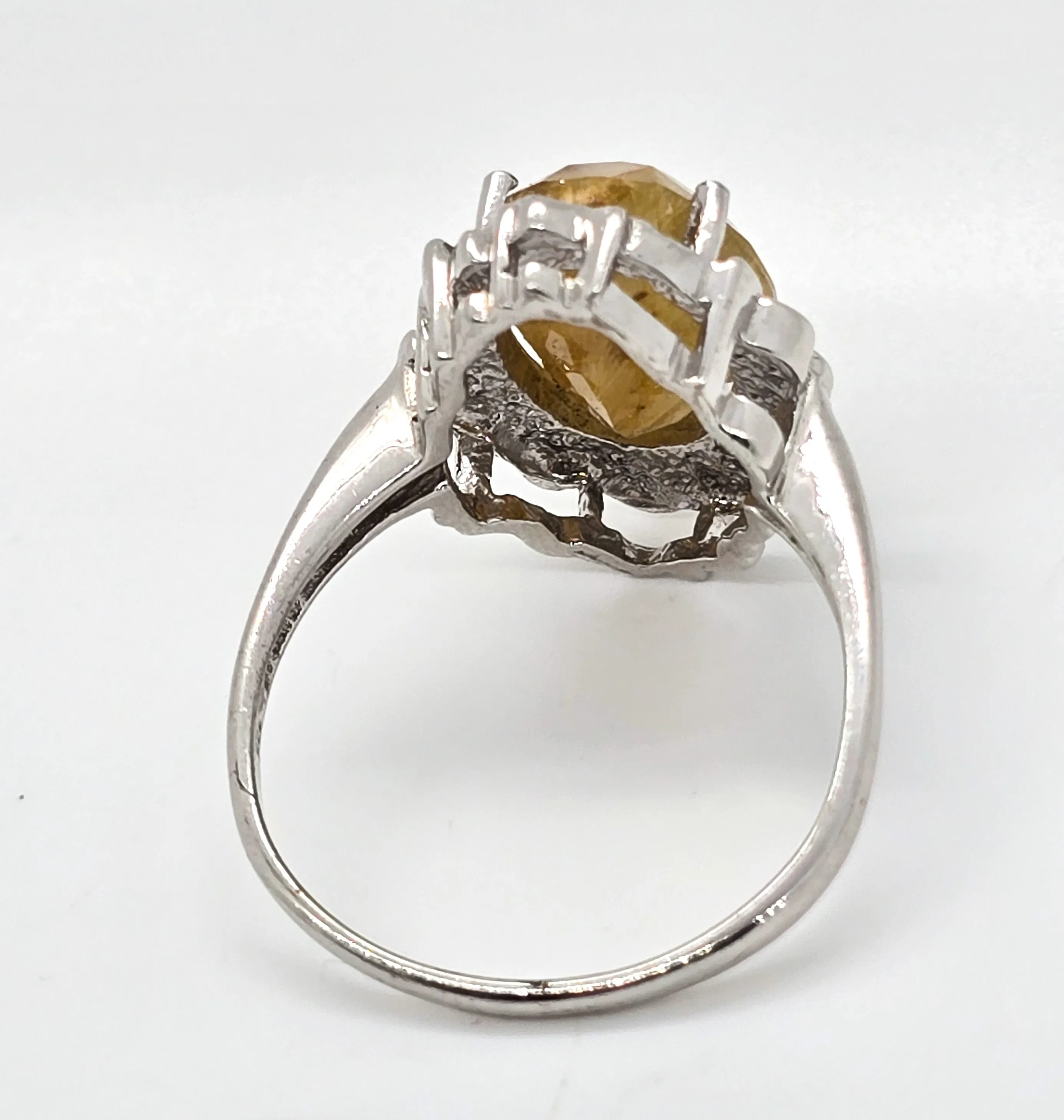 Golden rutilated quartz rhodium plated sterling silver JAHDO ring size 10