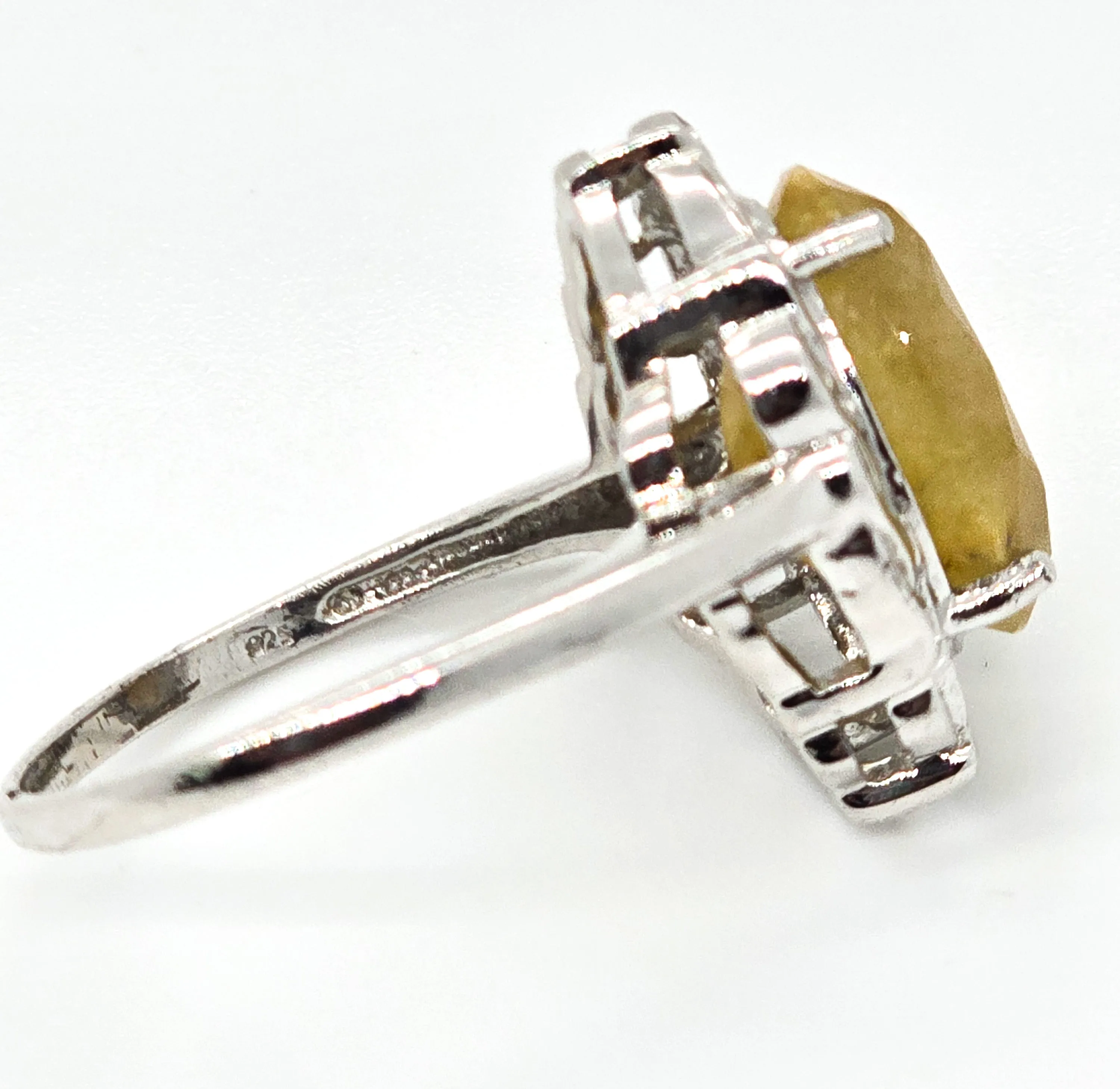Golden rutilated quartz rhodium plated sterling silver JAHDO ring size 10