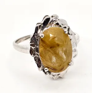 Golden rutilated quartz rhodium plated sterling silver JAHDO ring size 10