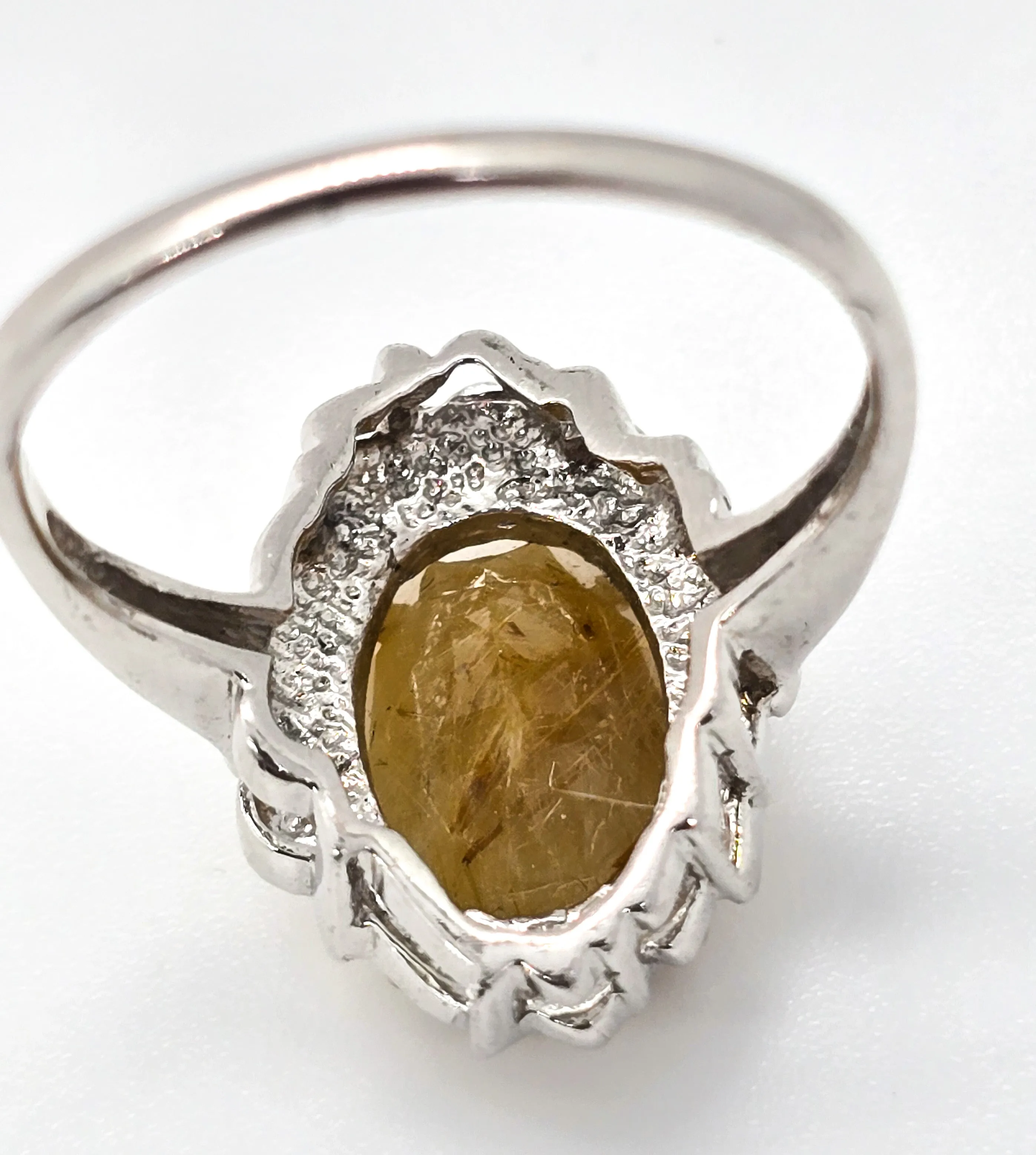 Golden rutilated quartz rhodium plated sterling silver JAHDO ring size 10