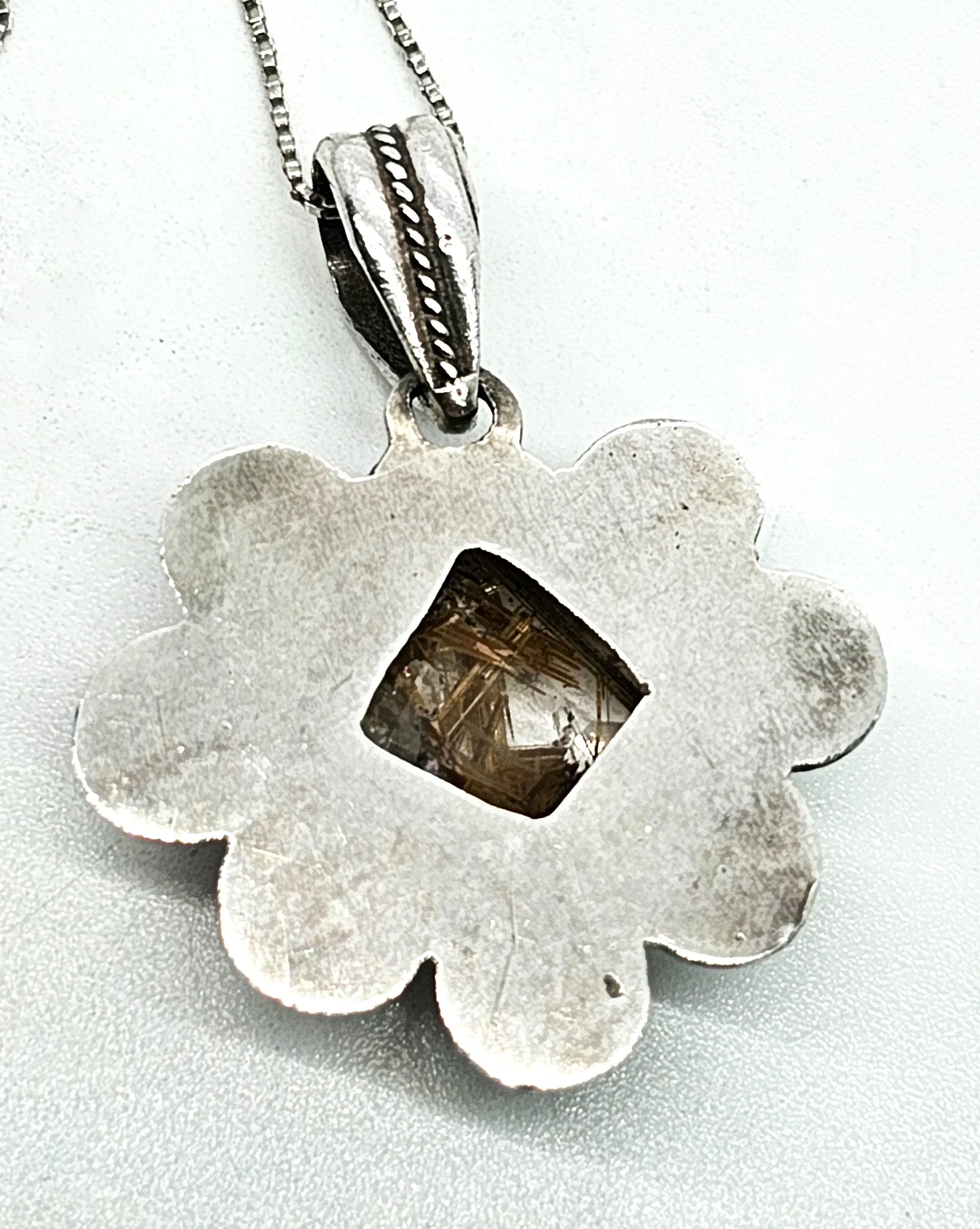 Golden Rutilated quartz vintage sterling silver artisan pendant necklace