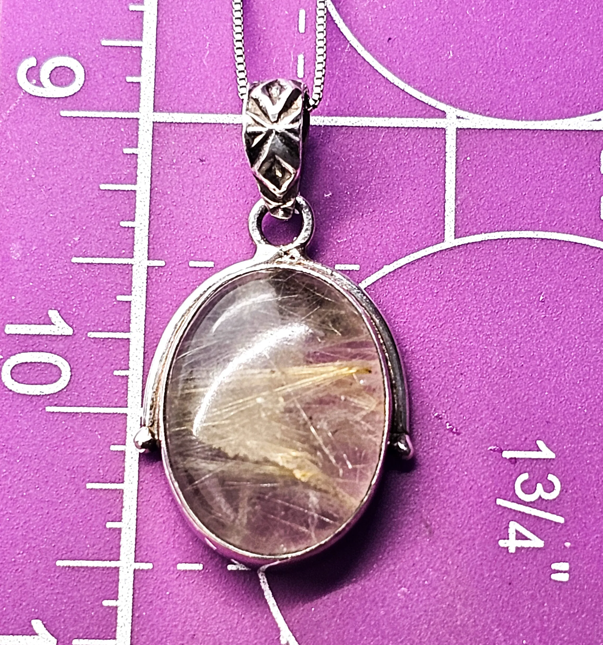 Golden Rutile Rutilated Quartz gemstone sterling silver pendant necklace
