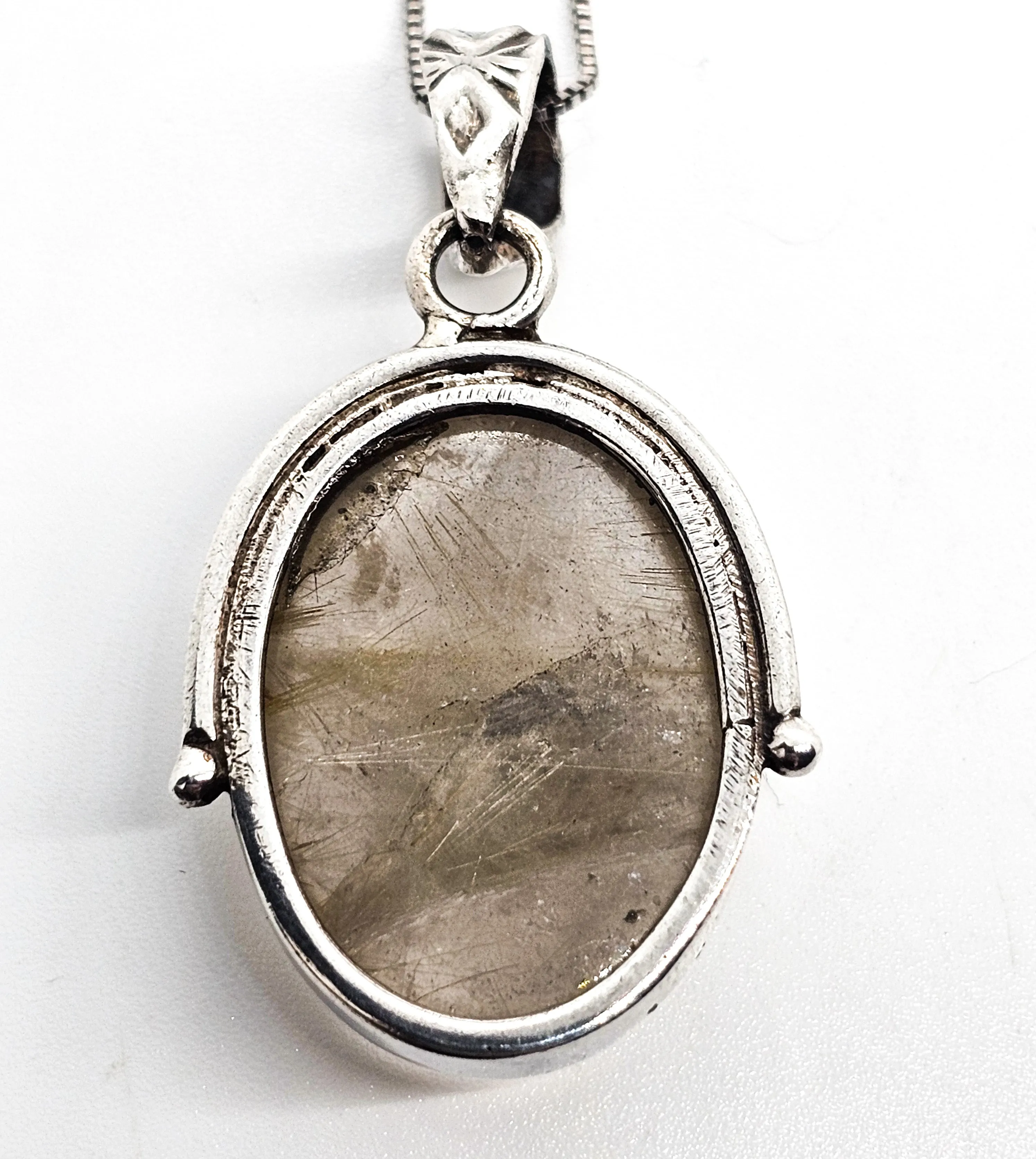 Golden Rutile Rutilated Quartz gemstone sterling silver pendant necklace