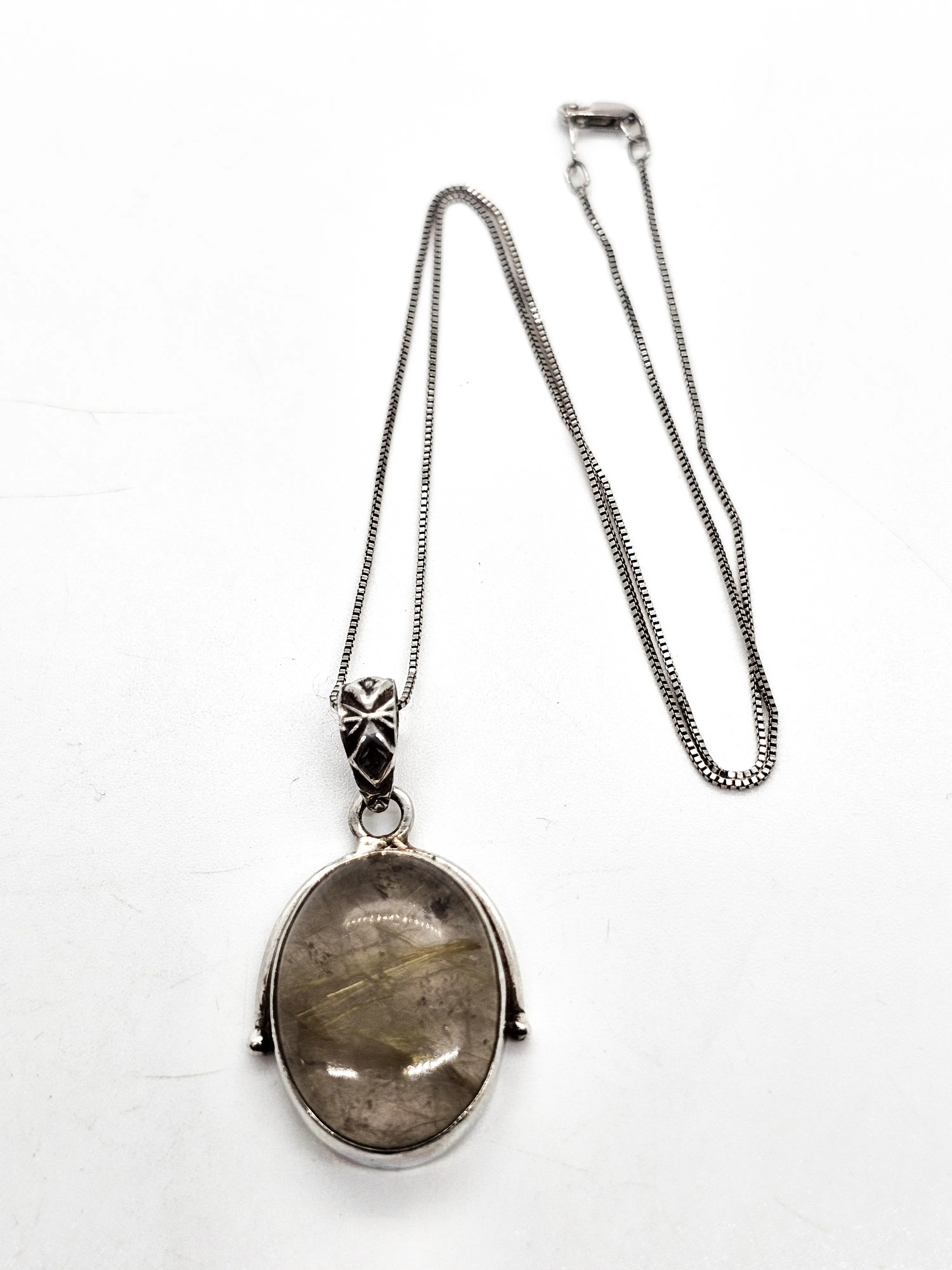 Golden Rutile Rutilated Quartz gemstone sterling silver pendant necklace