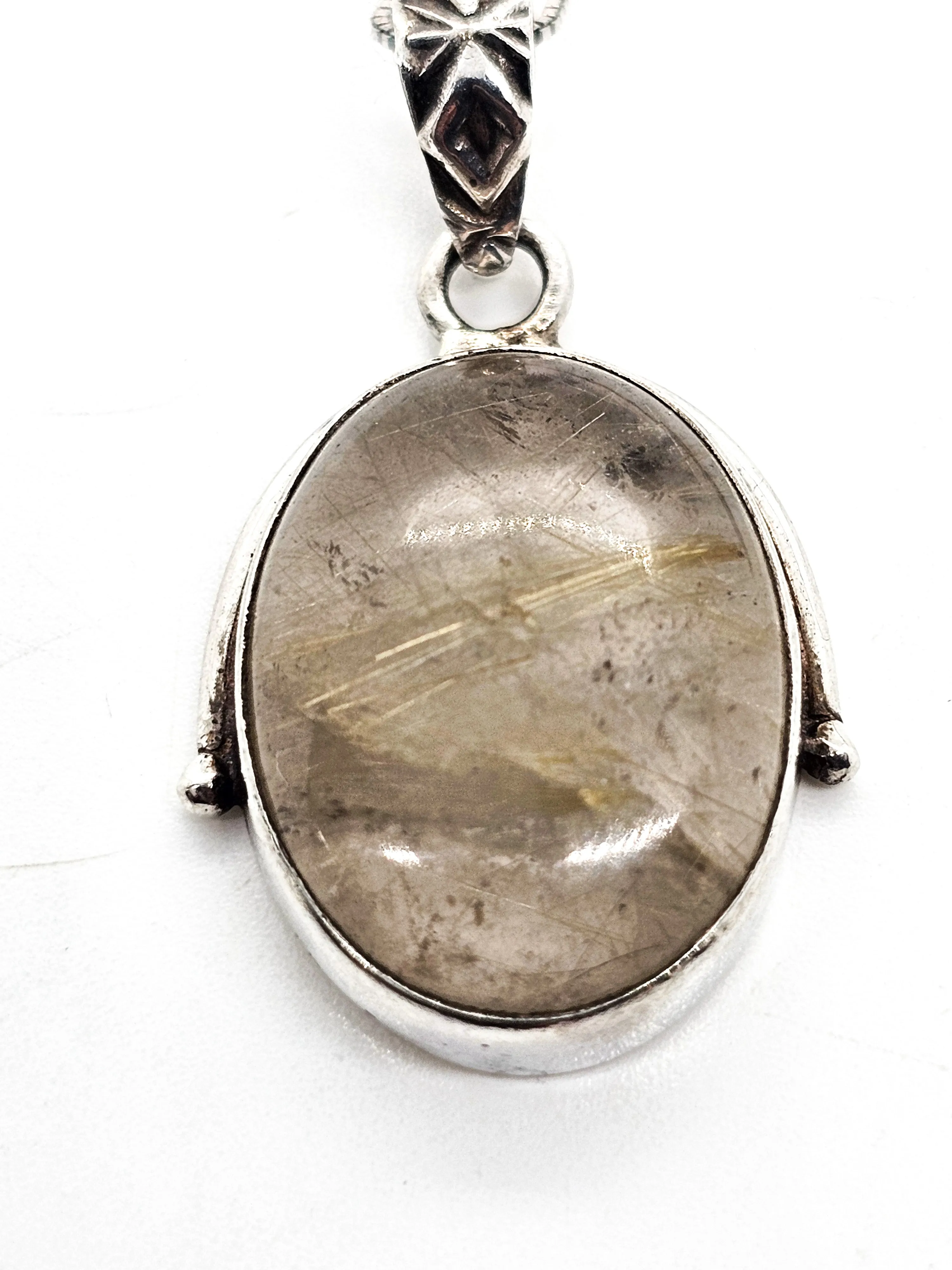 Golden Rutile Rutilated Quartz gemstone sterling silver pendant necklace