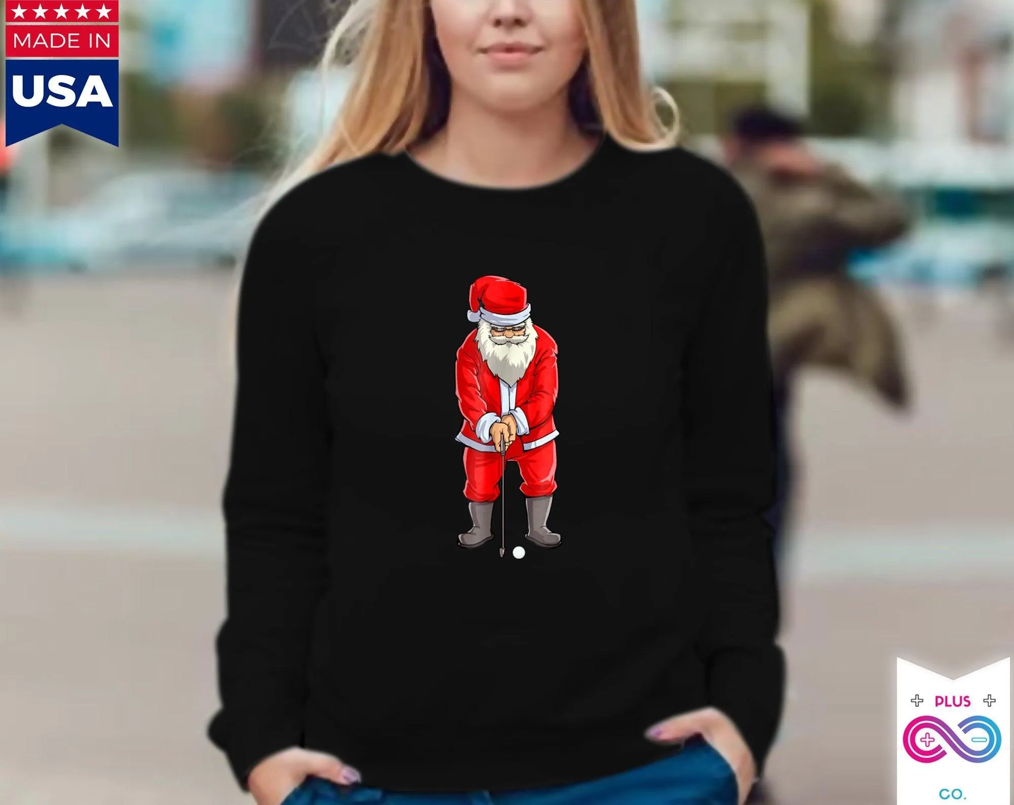 Golfing Santa long sleeve, red Santa Golfer Christmas Club Sport Gift, Golf Santa, Santa playing Golf, Golf Lover Christmas Gift,